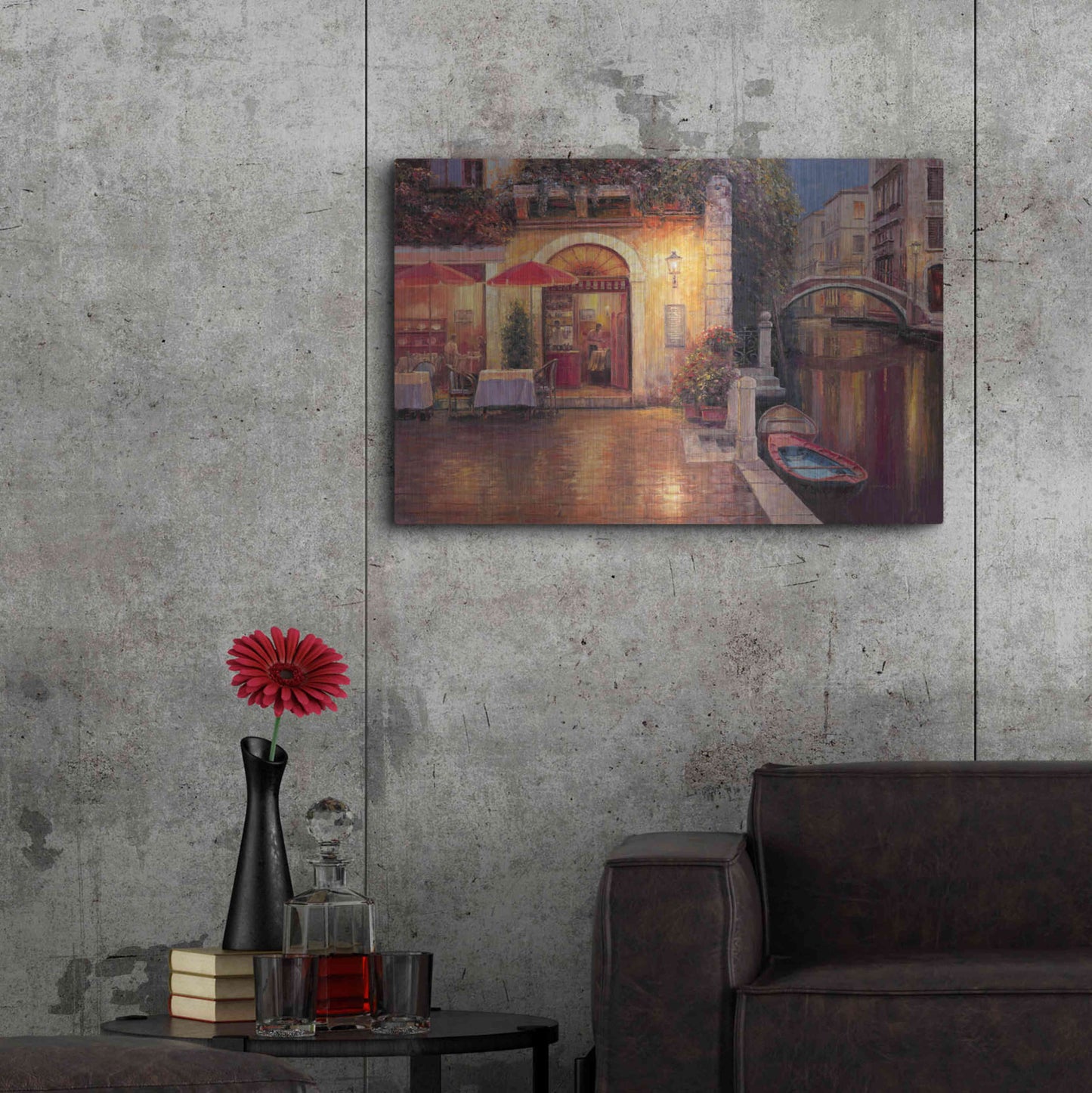 Luxe Metal Art 'Night Café after Rain' by Haixia Liu, Metal Wall Art,36x24