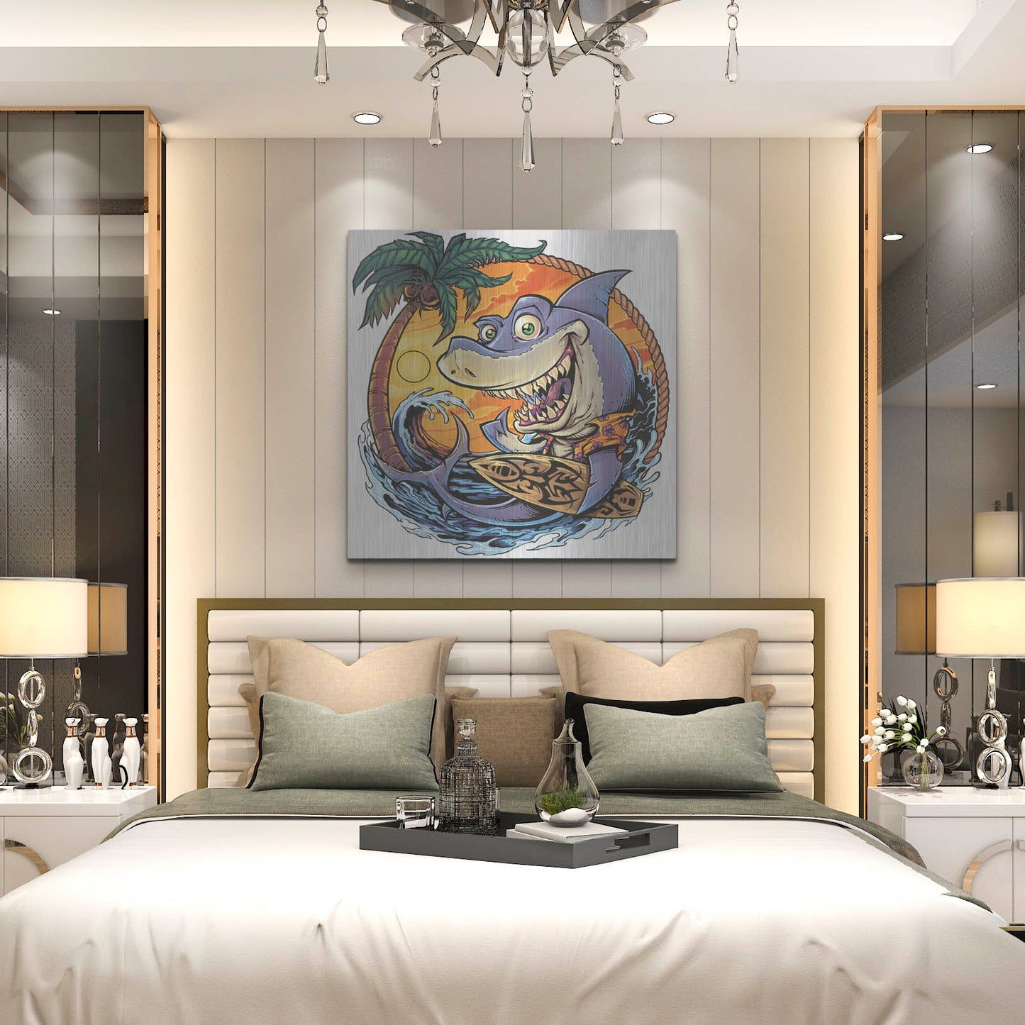 Luxe Metal Art 'Shark With Surfboard' by Flyland Designs, Metal Wall Art,36x36