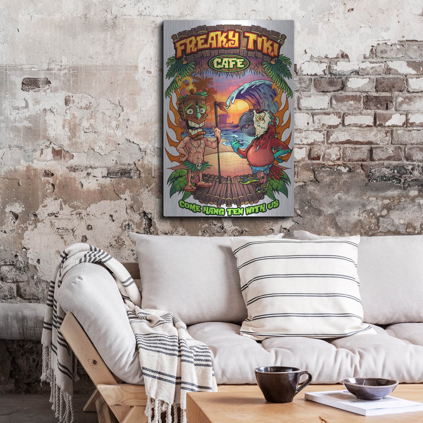 Luxe Metal Art 'Tiki and Parrot Island Template 2' by Flyland Designs, Metal Wall Art,24x36