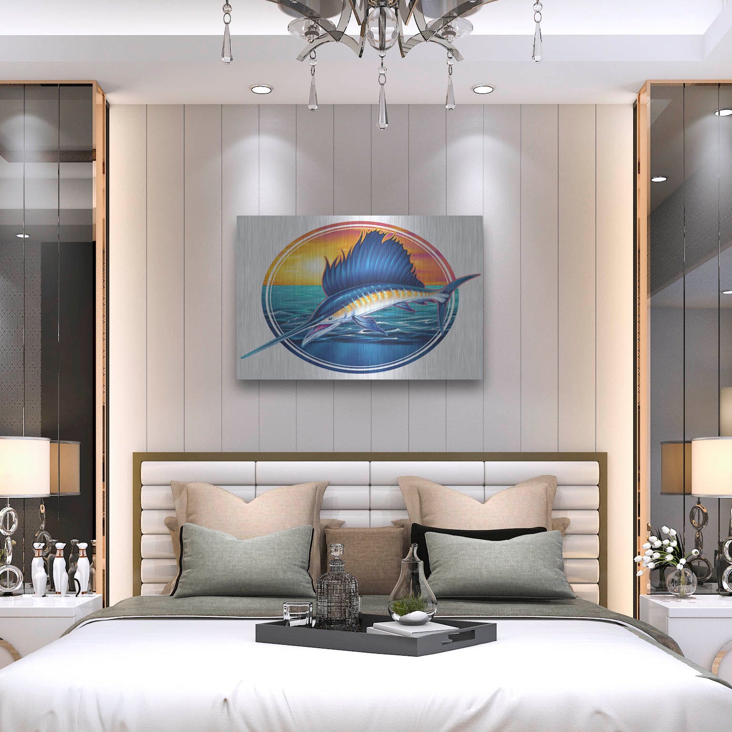 Luxe Metal Art 'Sailfish Illustration' by Flyland Designs, Metal Wall Art,36x24