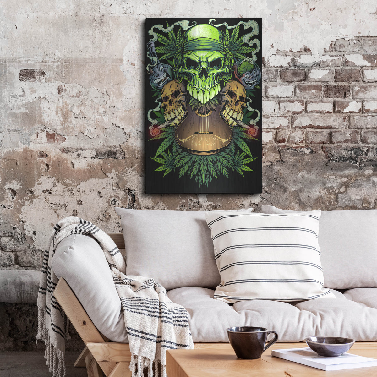Luxe Metal Art 'Marijuana Skulls Full Color' by Flyland Designs, Metal Wall Art,24x36