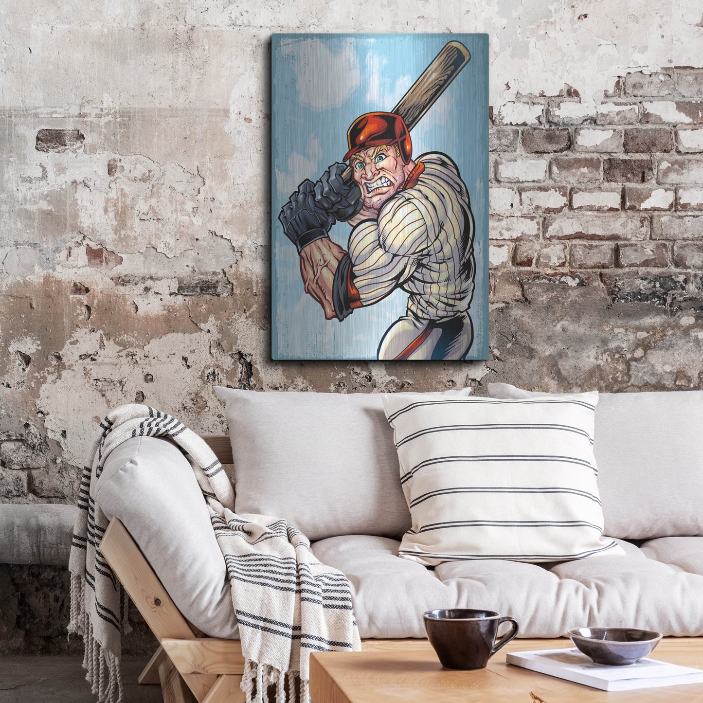 Luxe Metal Art 'Cartoon Baseball Player Mascot' by Flyland Designs, Metal Wall Art,24x36