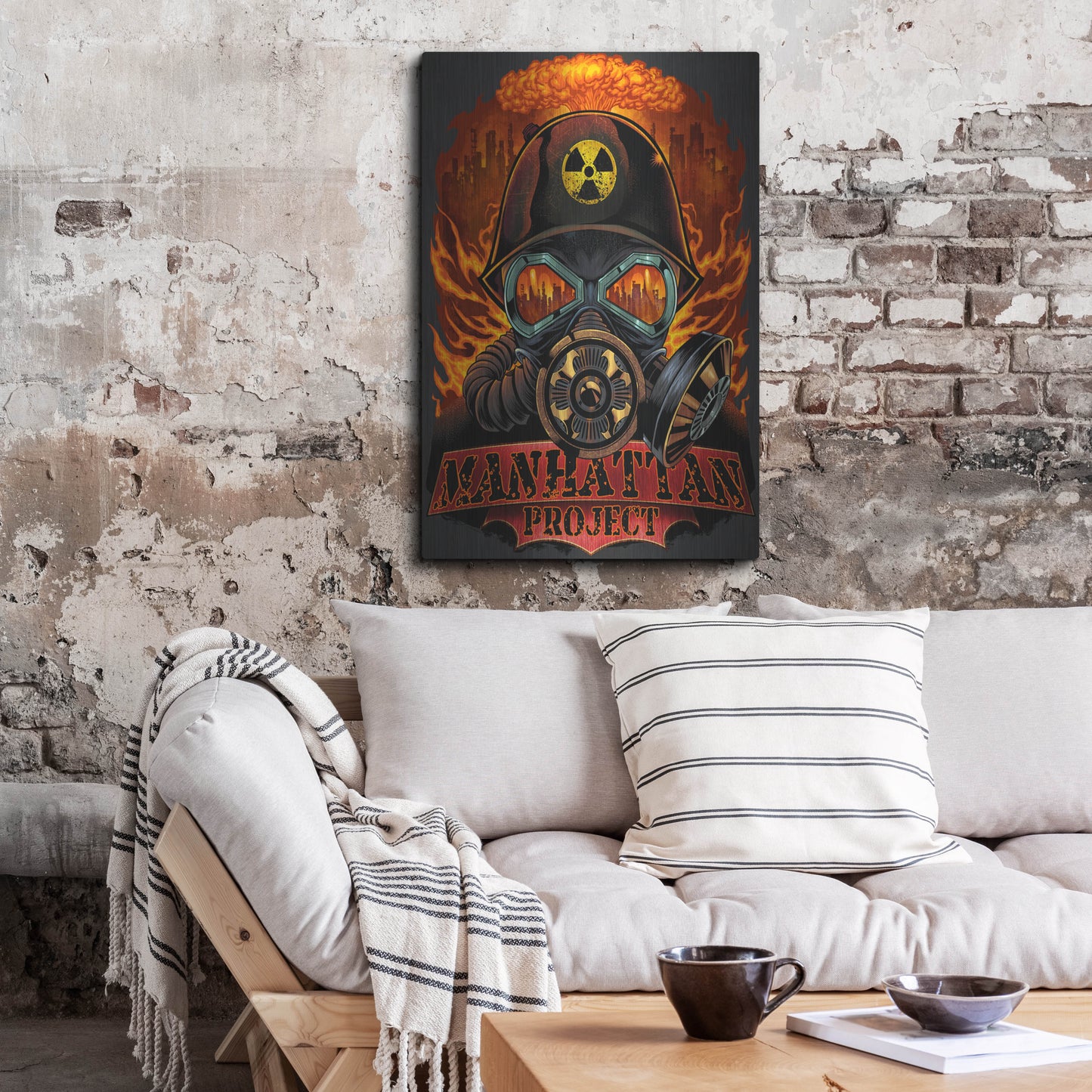 Luxe Metal Art 'Gas Mask Nuclear Explosion' by Flyland Designs, Metal Wall Art,24x36
