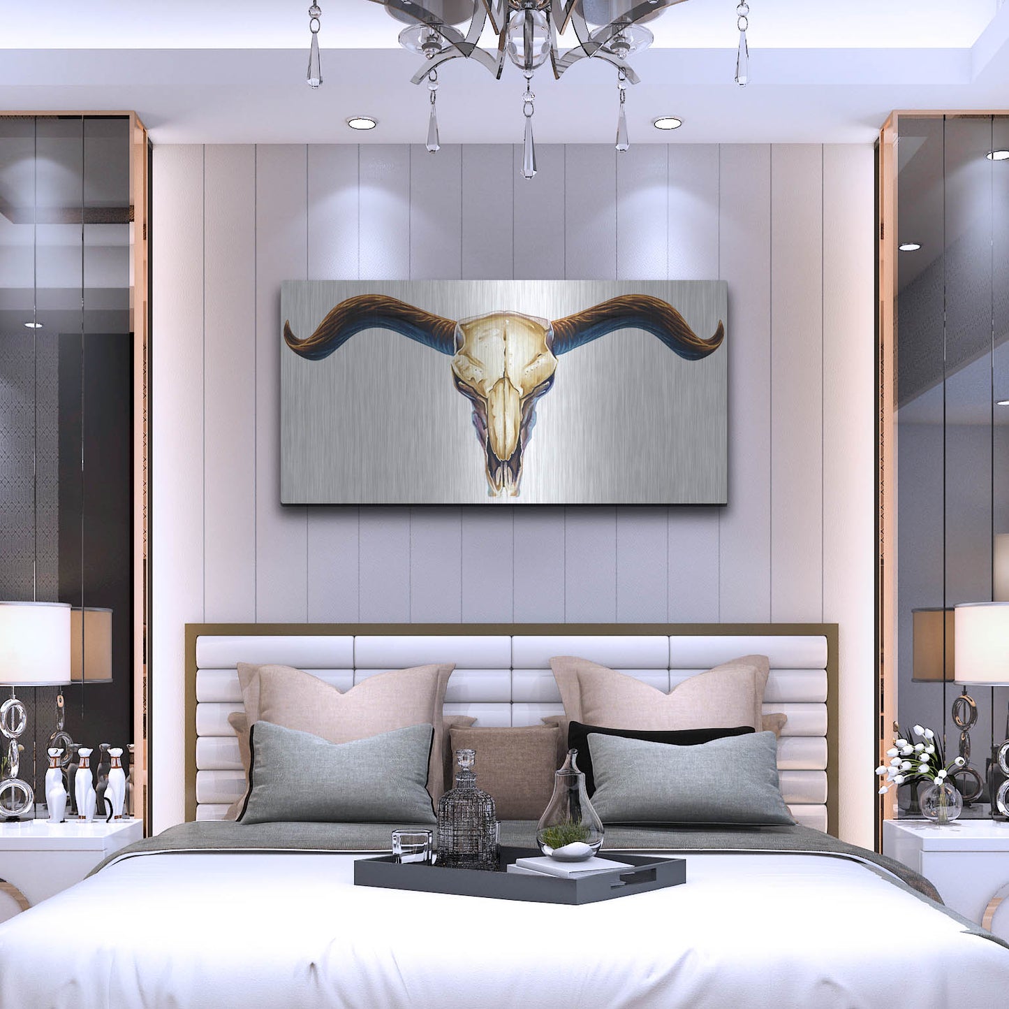 Luxe Metal Art 'Steer Skull 02' by Flyland Designs, Metal Wall Art,48x24