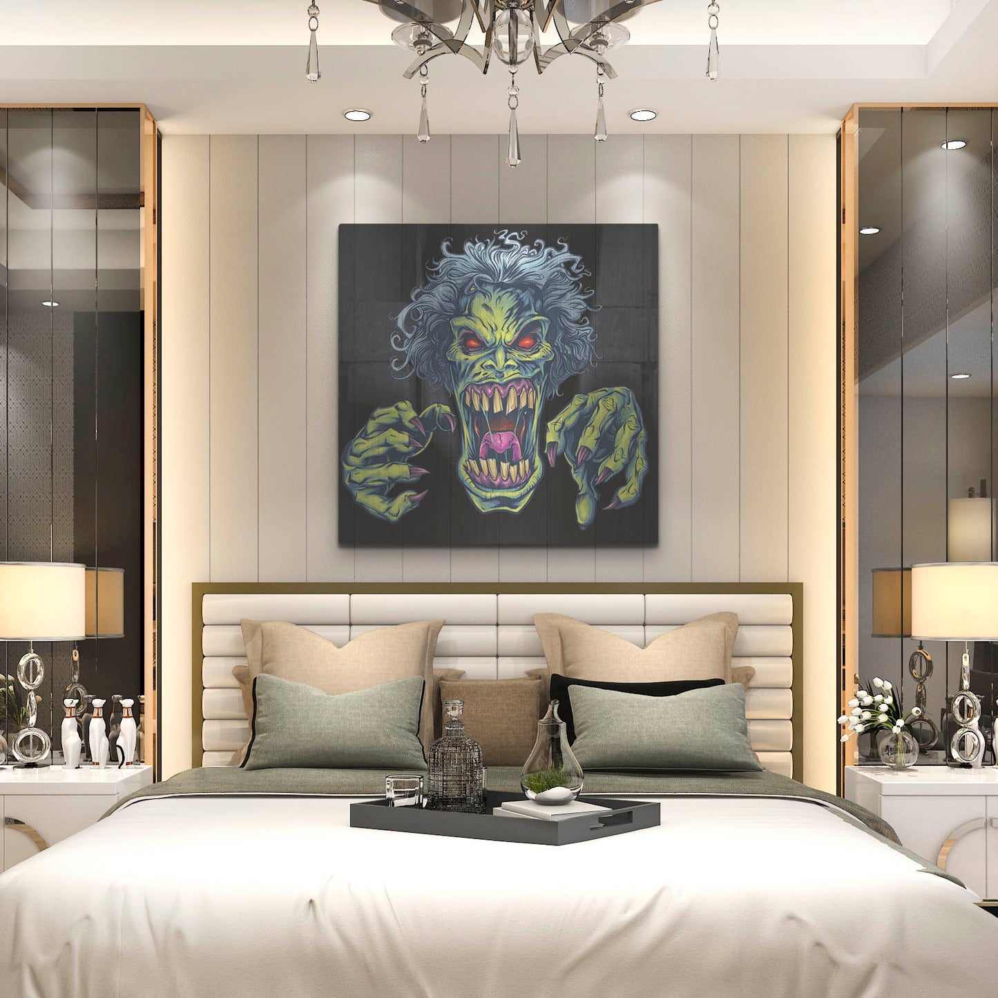 Luxe Metal Art 'Green Cartoon Zombie' by Flyland Designs, Metal Wall Art,36x36