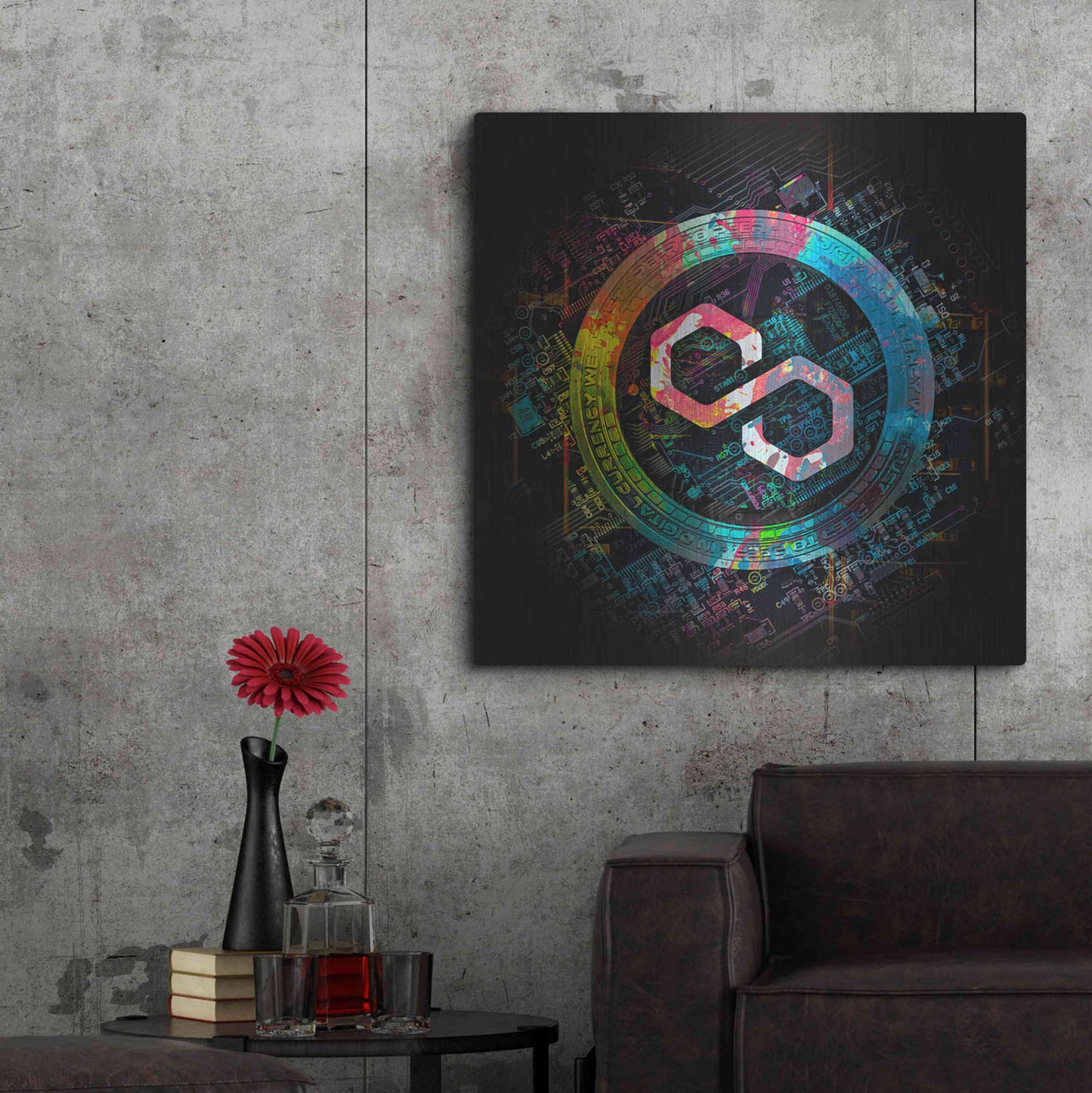 Luxe Metal Art 'Polygon Crypto Giga Coin' by Luxe Portfolio, Metal Wall Art,36x36