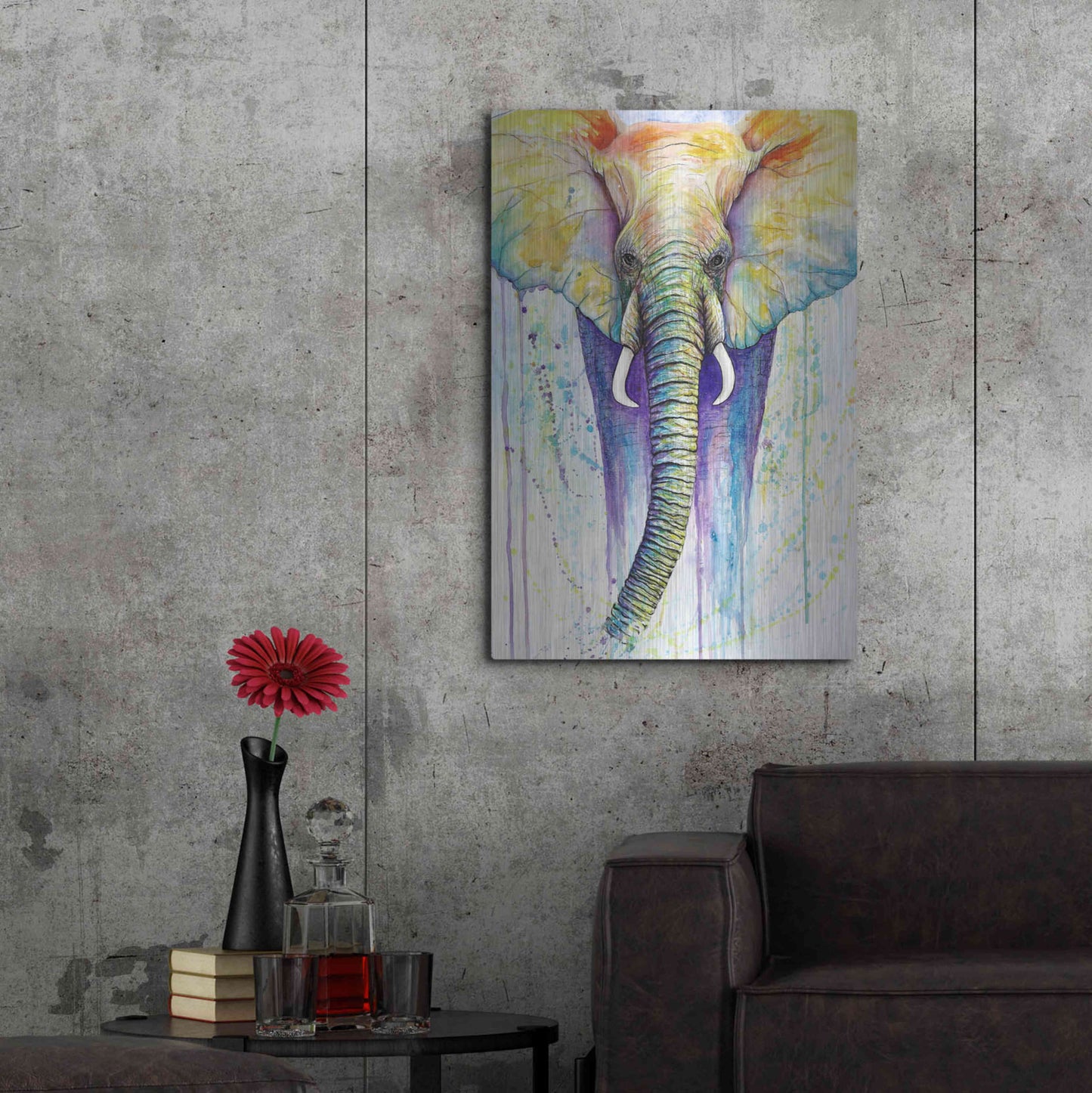 Luxe Metal Art 'Elephant Colors' by Michelle Faber, Metal Wall Art,24x36