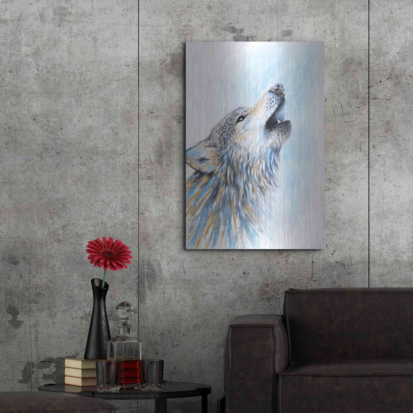 Luxe Metal Art 'Howling Wolf' by Michelle Faber, Metal Wall Art,24x36