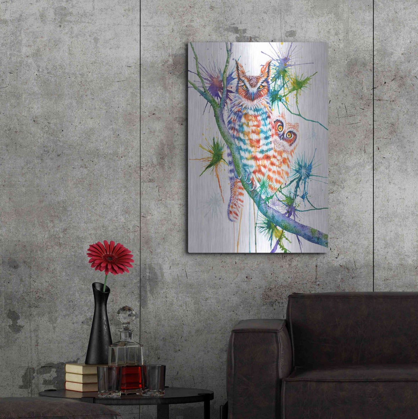 Luxe Metal Art 'Momma and Baby Owl' by Michelle Faber, Metal Wall Art,24x36