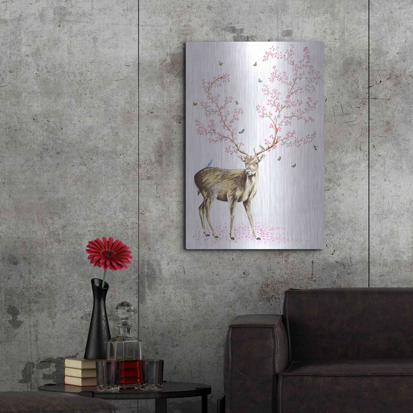 Luxe Metal Art 'Cherry Blossom Deer' by Michelle Faber, Metal Wall Art,24x36