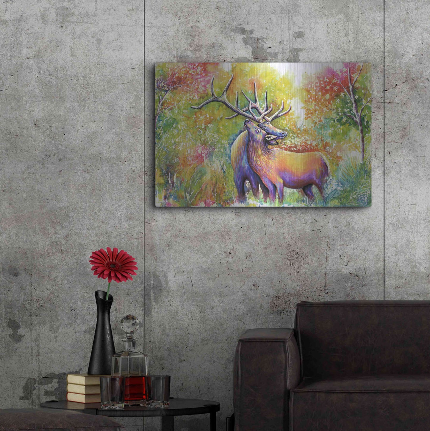 Luxe Metal Art 'Elk Love' by Michelle Faber, Metal Wall Art,36x24