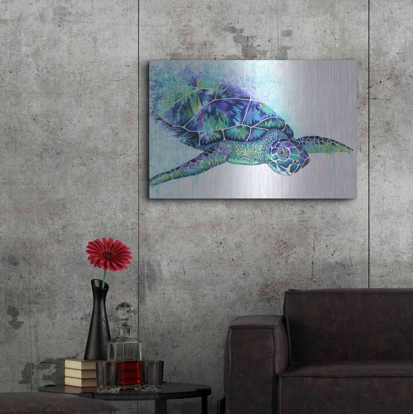 Luxe Metal Art 'Sea Turtle' by Michelle Faber, Metal Wall Art,36x24