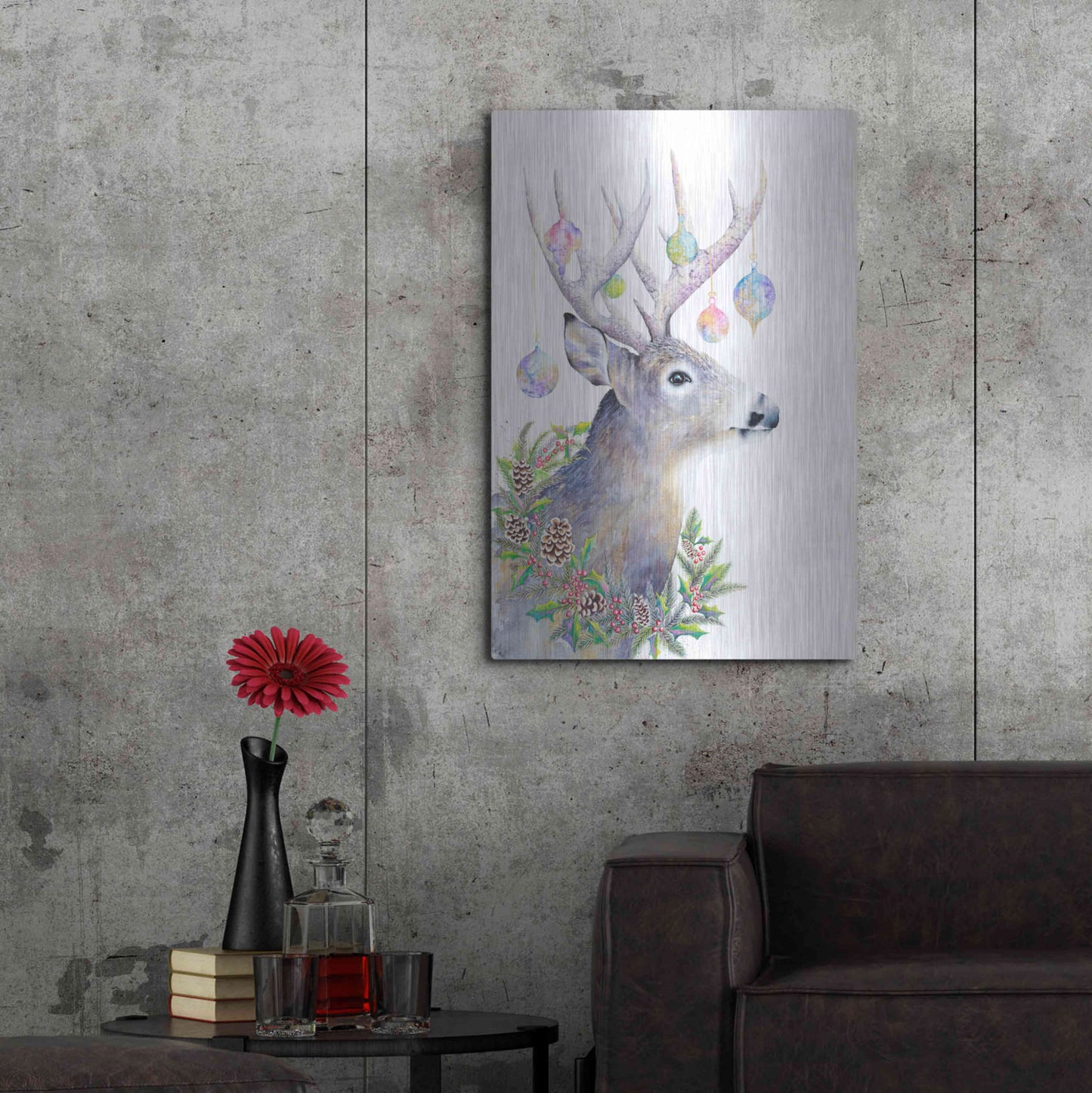 Luxe Metal Art 'Holiday Deer' by Michelle Faber, Metal Wall Art,24x36