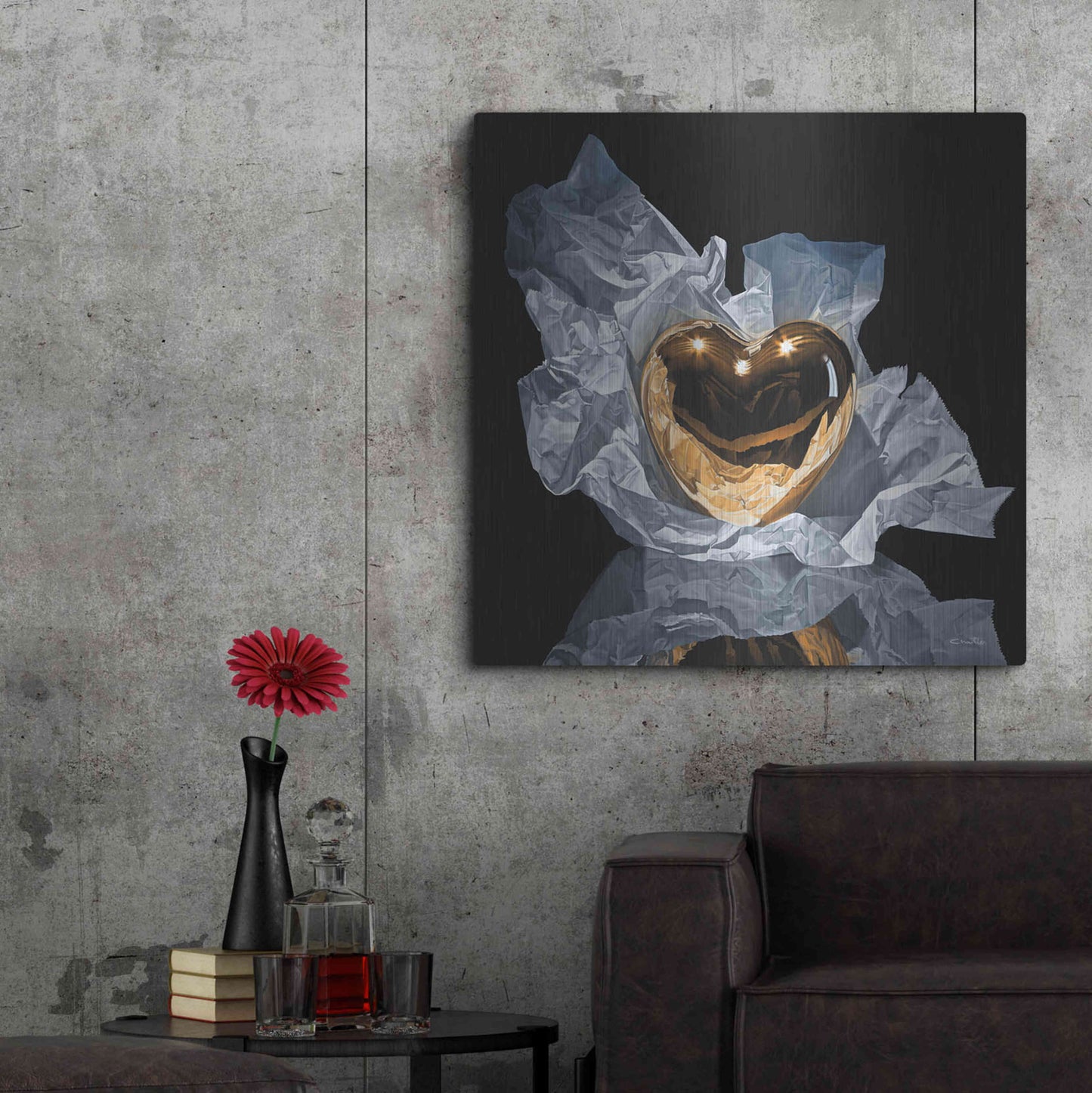 Luxe Metal Art 'Heart Of Gold' by Francois Chartier, Metal Wall Art,36x36