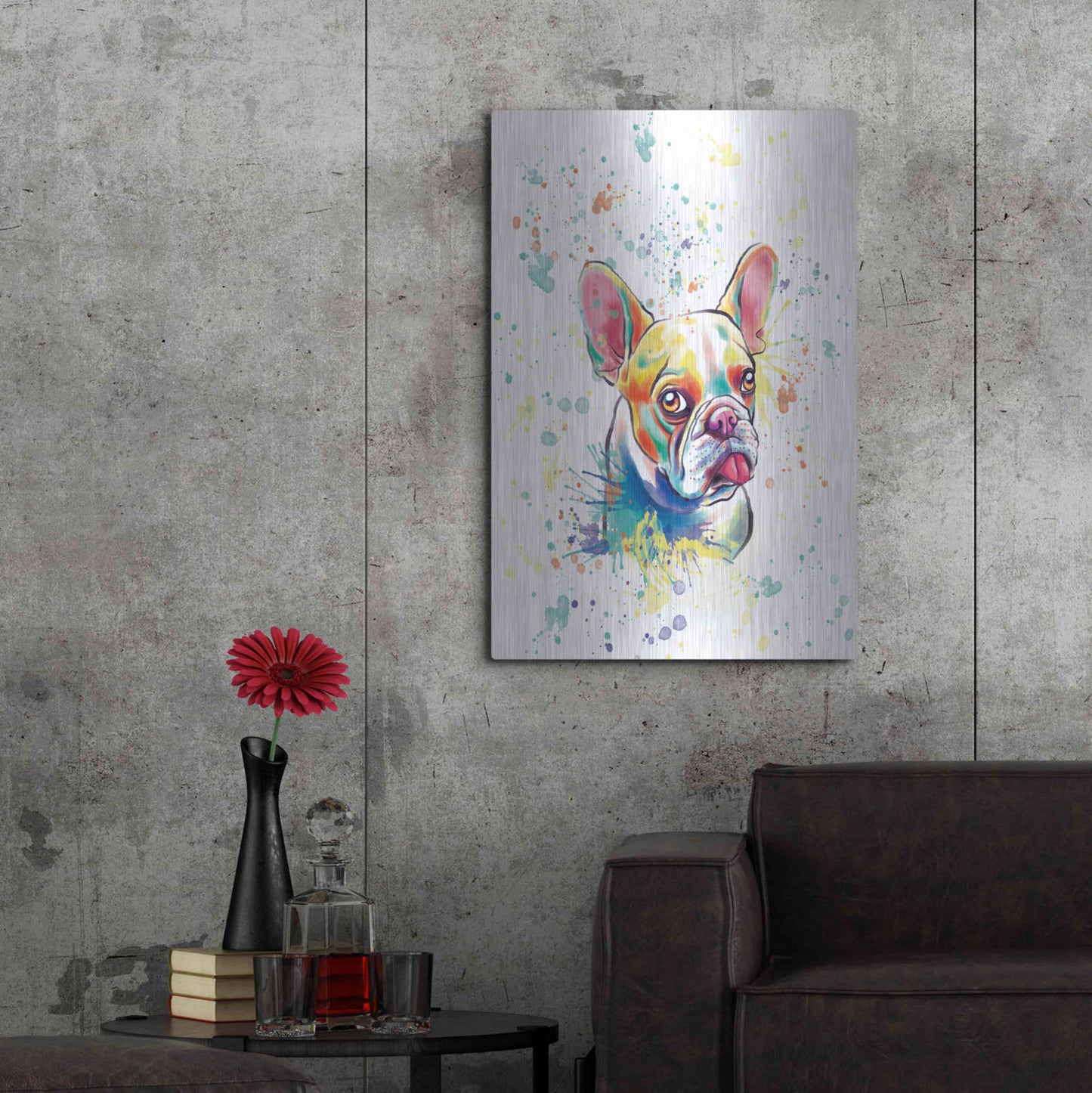 Luxe Metal Art 'Colorful Watercolor French Bulldog 2' by Furbaby Affiliates, Metal Wall Art,24x36