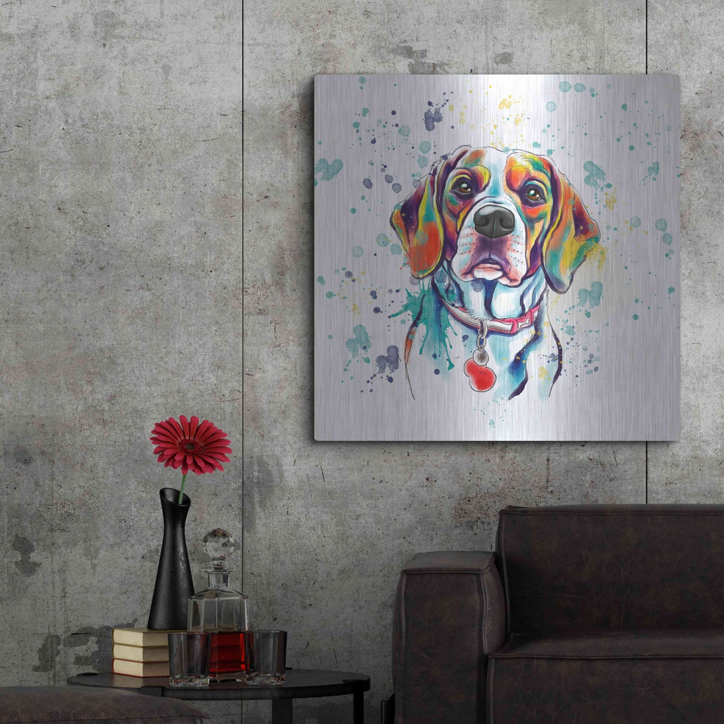 Luxe Metal Art 'Colorful Watercolor Beagle 2' by Furbaby Affiliates, Metal Wall Art,36x36