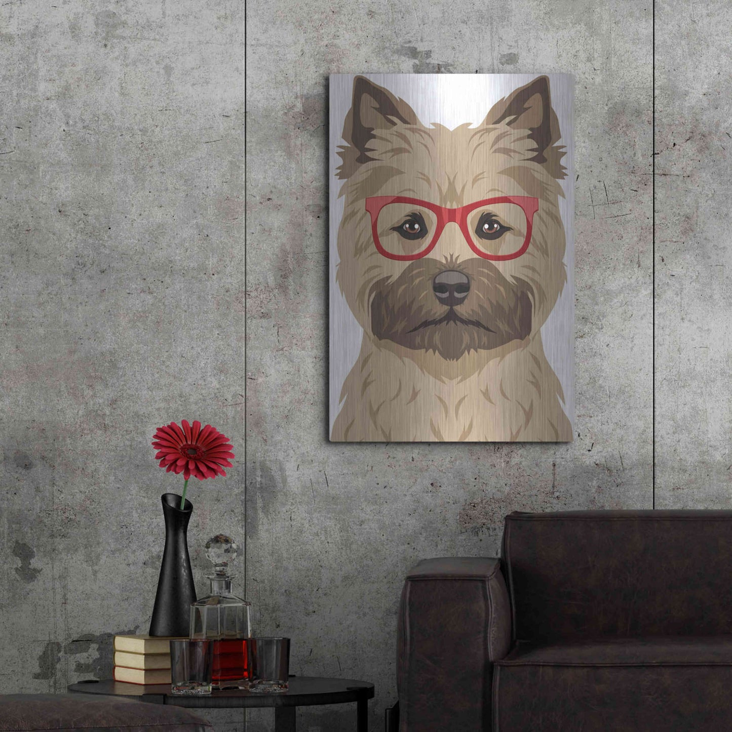 Luxe Metal Art 'Cairn Terrier Wearing Hipster Glasses' by Furbaby Affiliates, Metal Wall Art,24x36