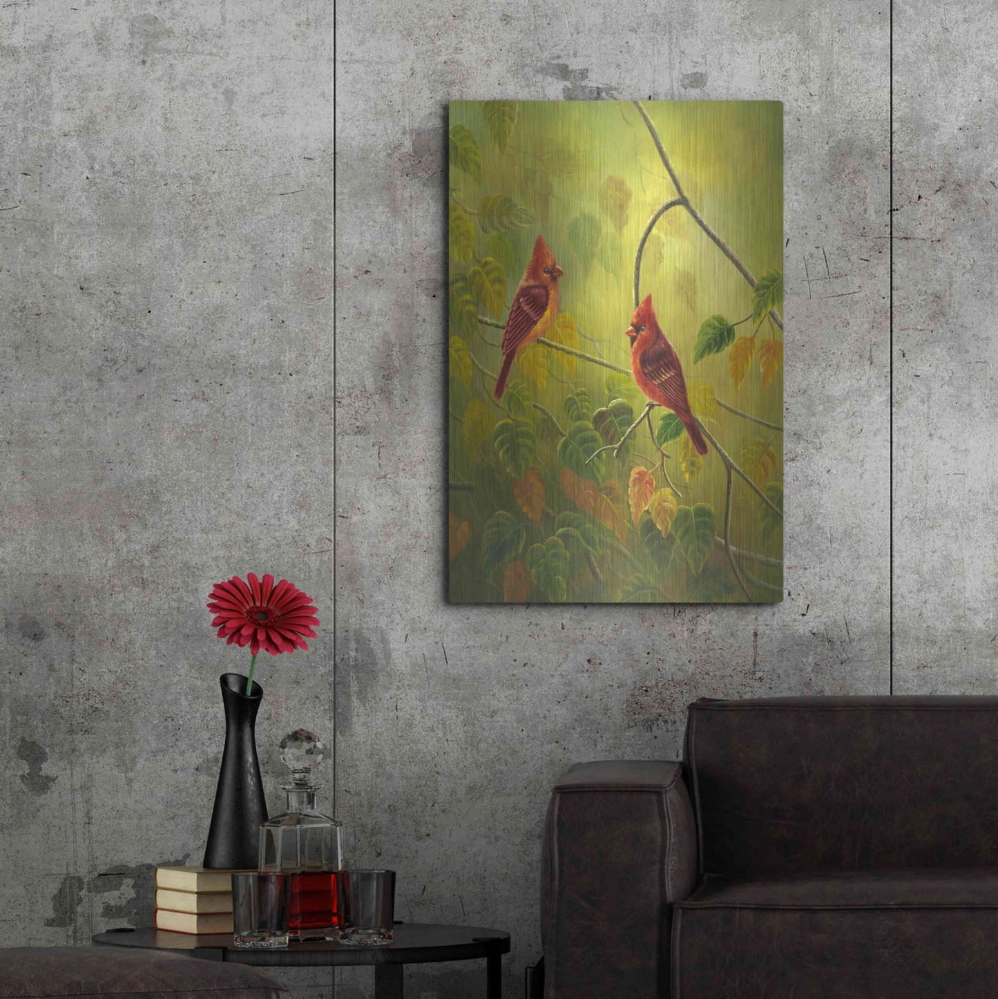 Luxe Metal Art 'Autumn Cardinals' by Patricia Feathers, Metal Wall Art,24x36