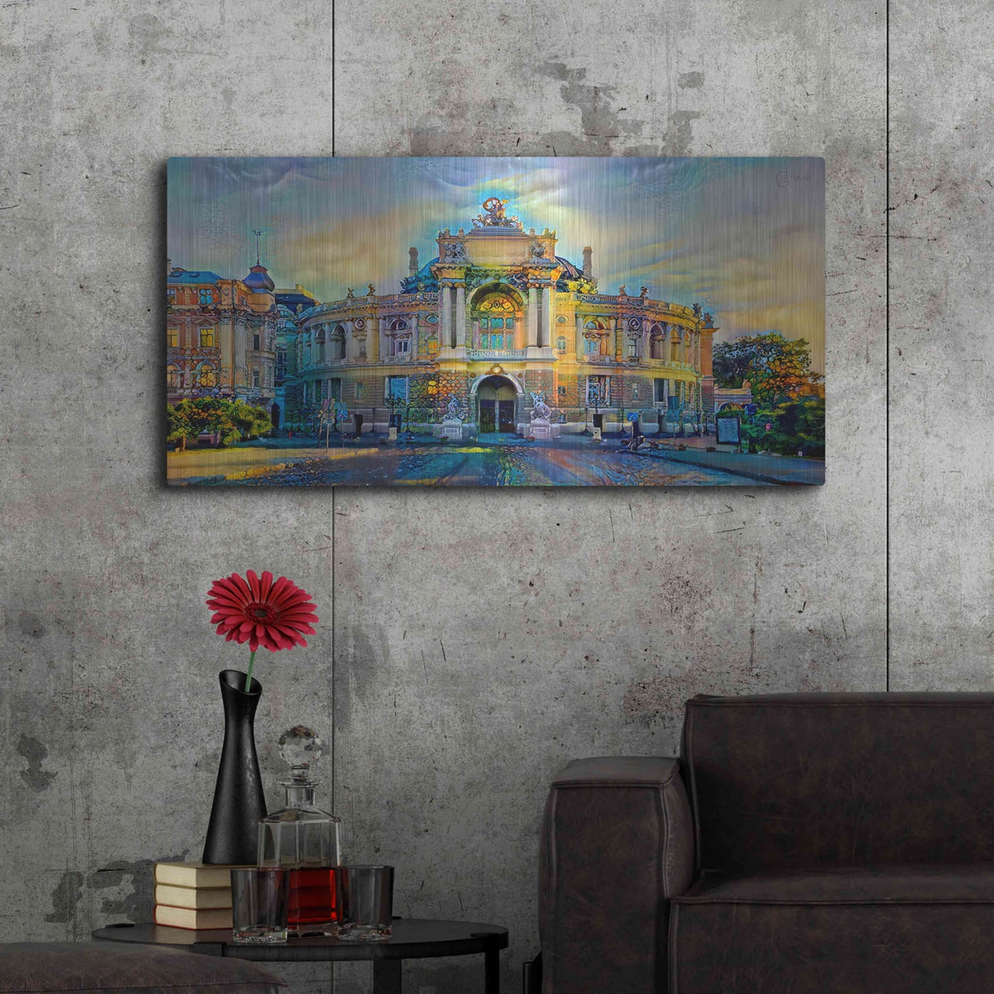 Luxe Metal Art 'Odessa Ukraine Opera and Ballet Theater' by Pedro Gavidia, Metal Wall Art,48x24