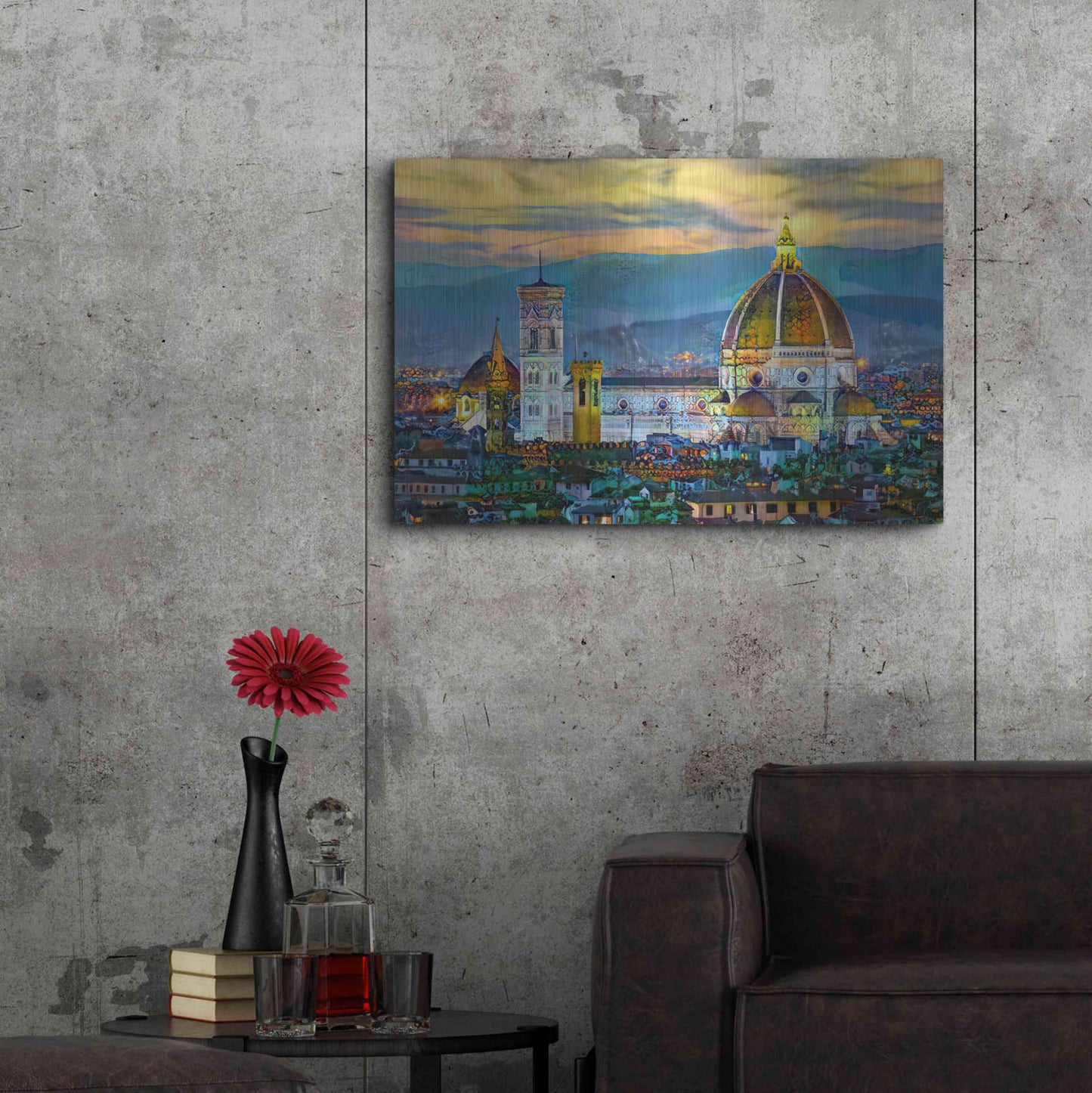 Luxe Metal Art 'Florence Italy Duomo Sunset' by Pedro Gavidia, Metal Wall Art,36x24