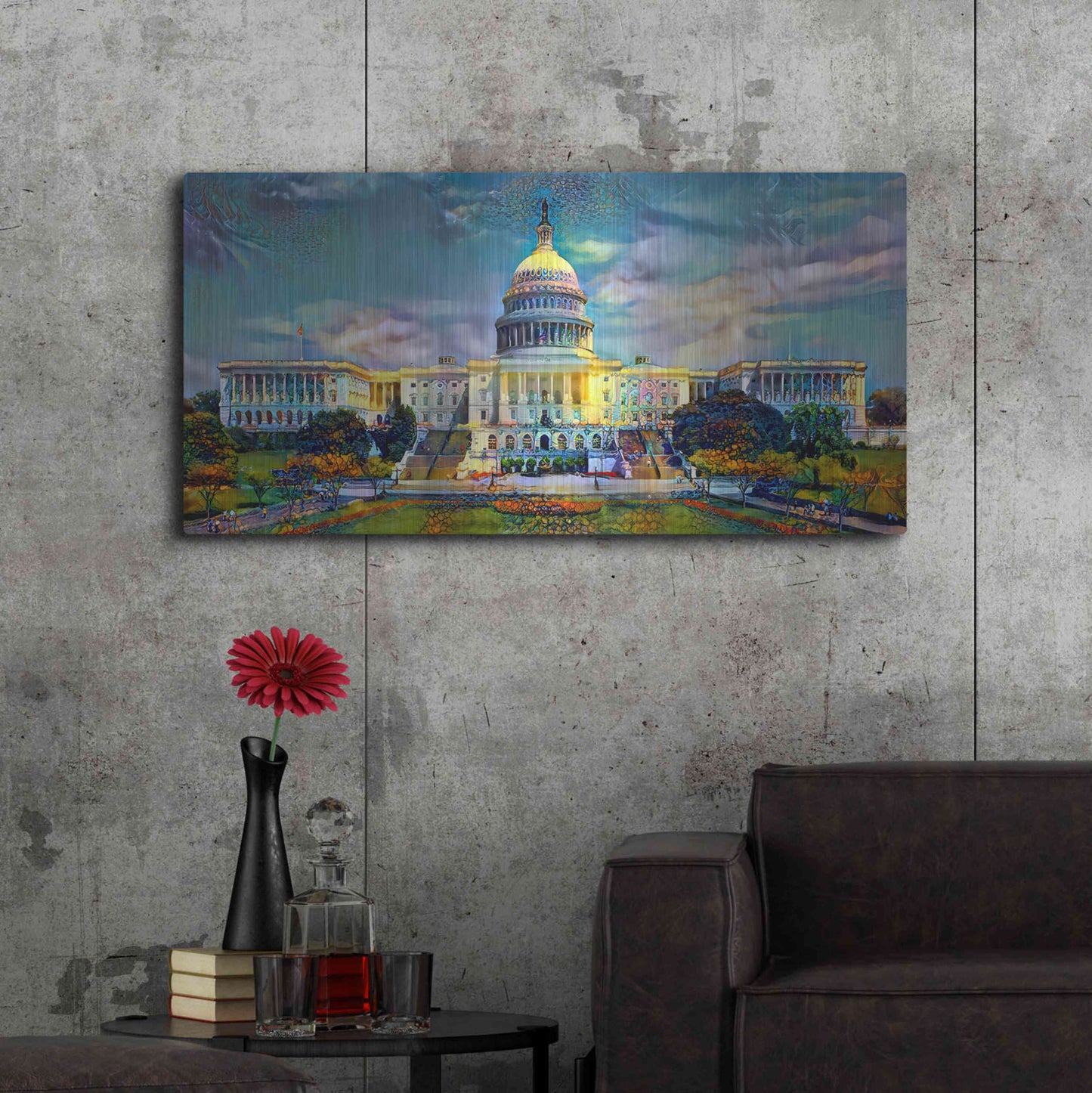 Luxe Metal Art 'Washington United States Capitol' by Pedro Gavidia, Metal Wall Art,48x24