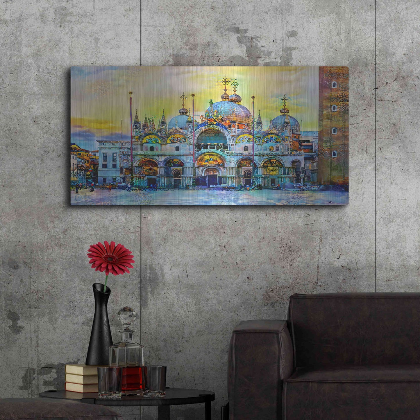 Luxe Metal Art 'Venice Italy Patriarchal Cathedral Basilica of Saint Mark at Sunset' by Pedro Gavidia, Metal Wall Art,48x24