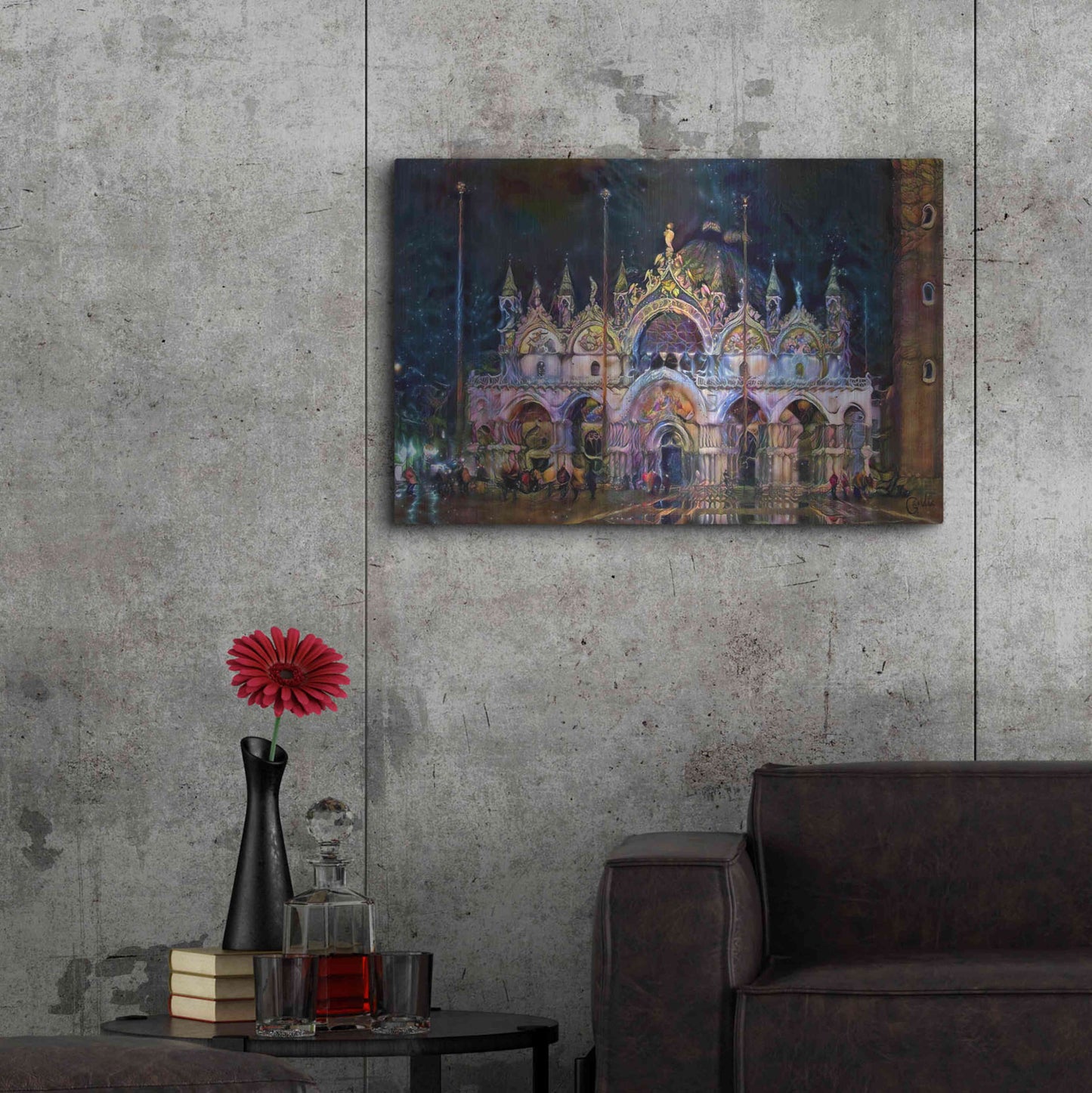 Luxe Metal Art 'Venice Italy Patriarchal Cathedral Basilica of Saint Mark at Night' by Pedro Gavidia, Metal Wall Art,36x24