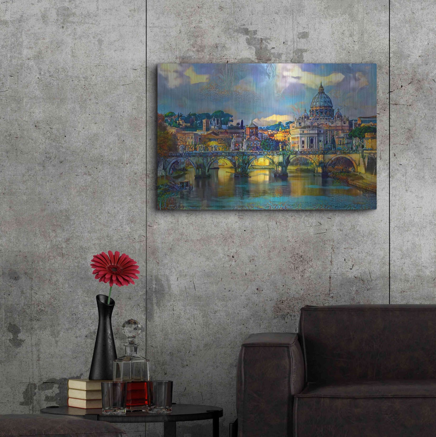Luxe Metal Art 'Vatican City Saint Peter Basilica and bridge by day' by Pedro Gavidia, Metal Wall Art,36x24