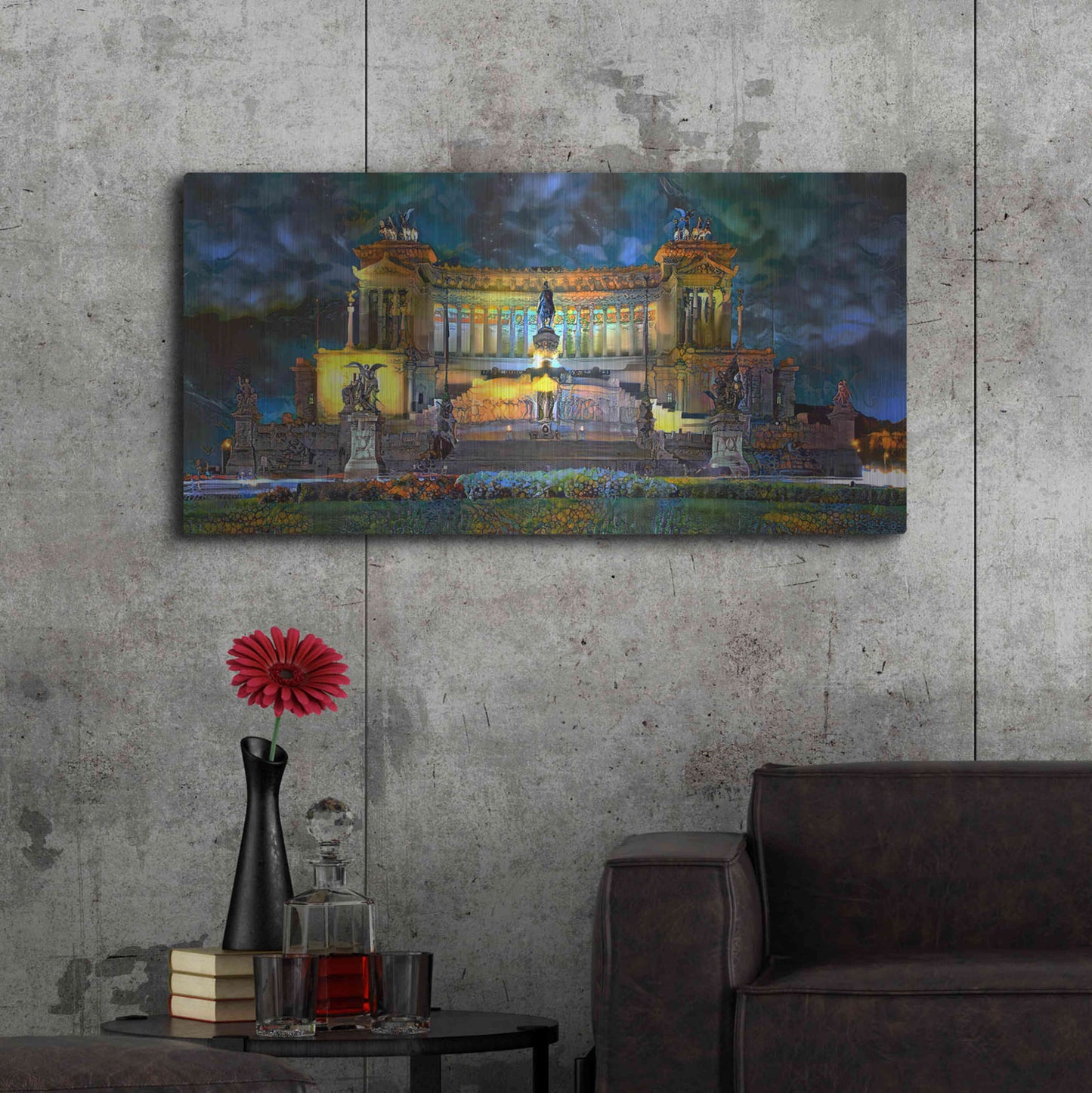 Luxe Metal Art 'Rome Italy Victor Emmanuel II National Monument at night' by Pedro Gavidia, Metal Wall Art,48x24