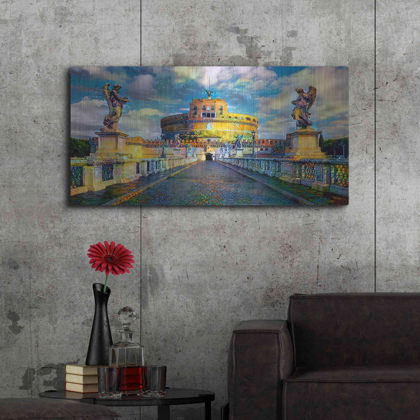 Luxe Metal Art 'Rome Italy Castel Sant Angelo Mausoleum of Hadrian' by Pedro Gavidia, Metal Wall Art,48x24