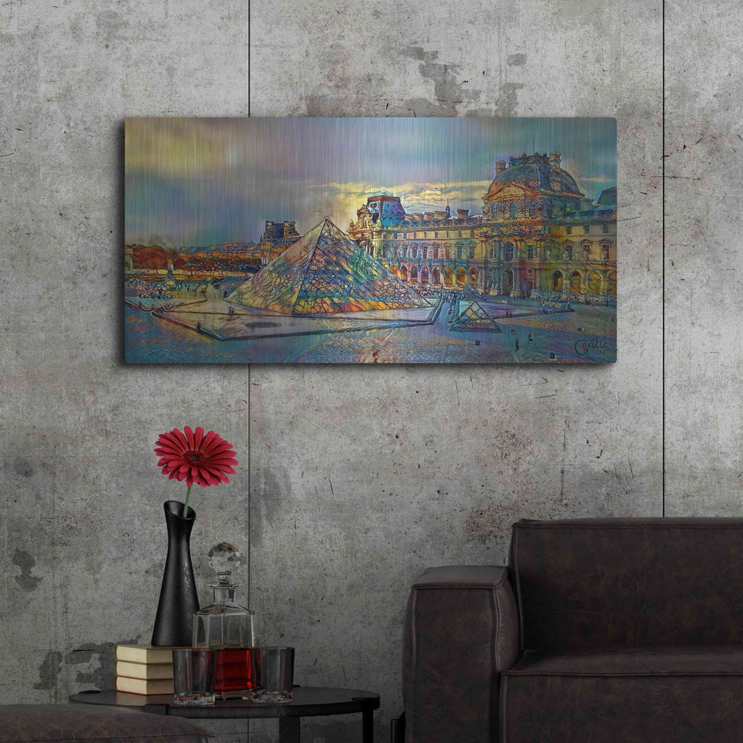 Luxe Metal Art 'Paris France Louvre Museum' by Pedro Gavidia, Metal Wall Art,48x24