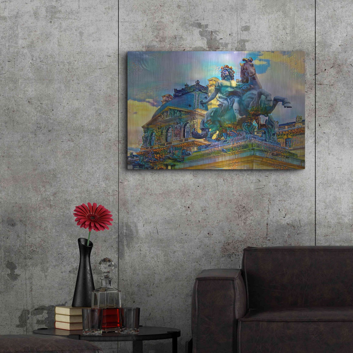 Luxe Metal Art 'Paris France Louvre Museum Statue of Louis XIV' by Pedro Gavidia, Metal Wall Art,36x24