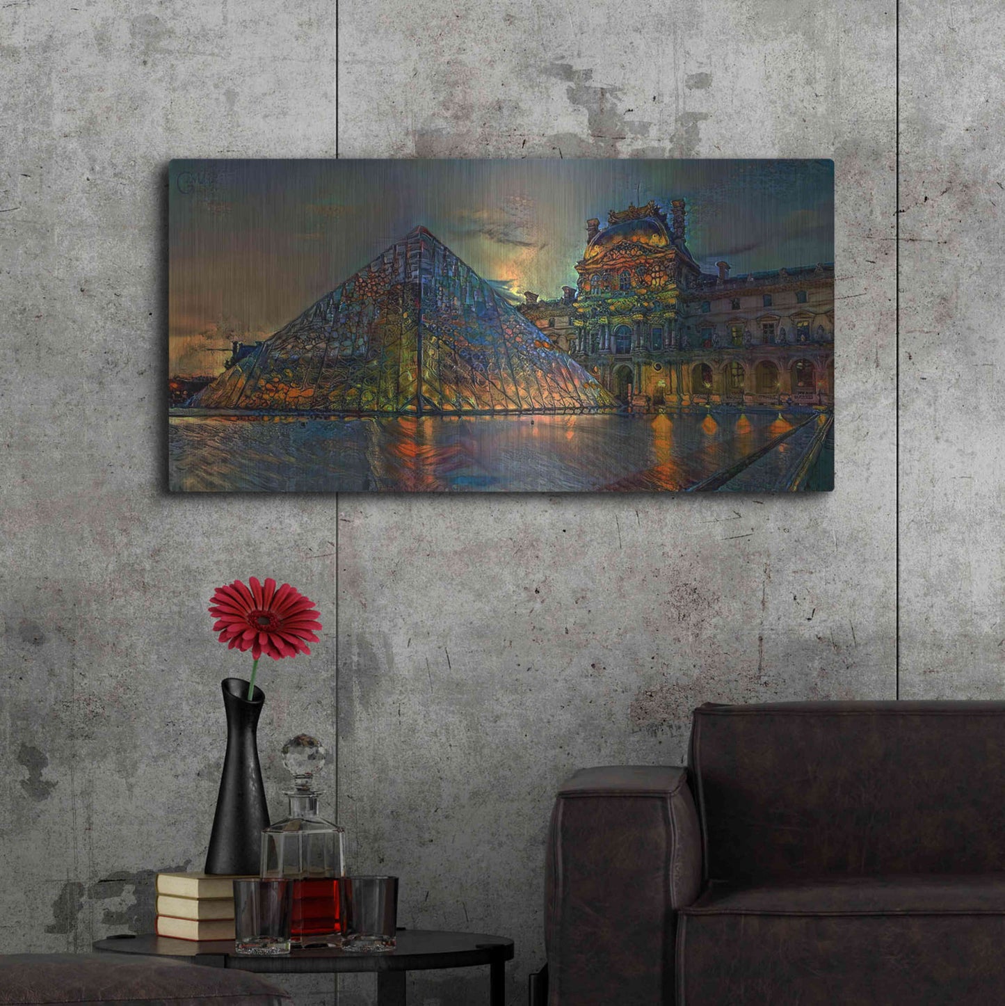 Luxe Metal Art 'Paris France Louvre Museum at dusk' by Pedro Gavidia, Metal Wall Art,48x24