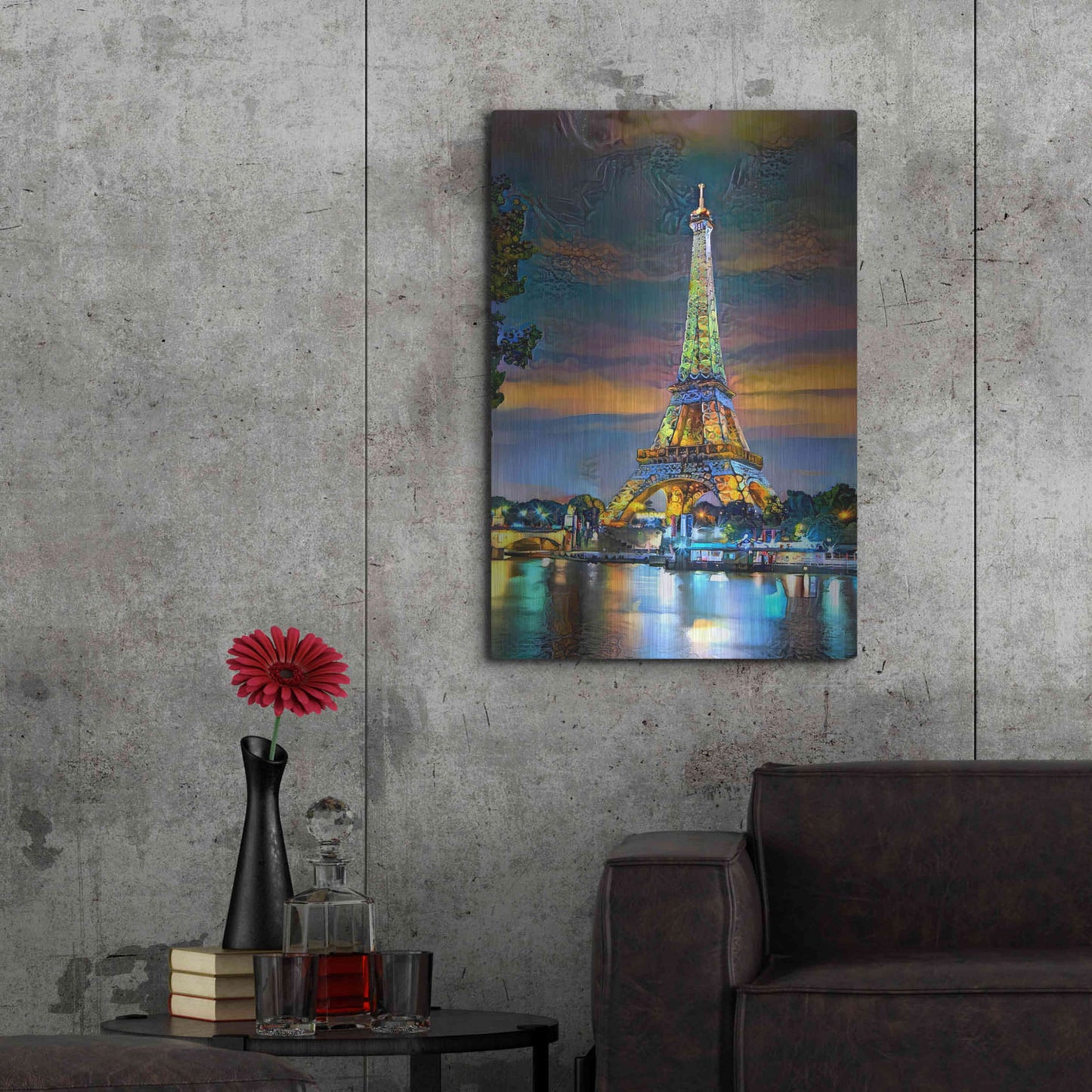 Luxe Metal Art 'Paris France Eiffel Tower at sunset' by Pedro Gavidia, Metal Wall Art,24x36
