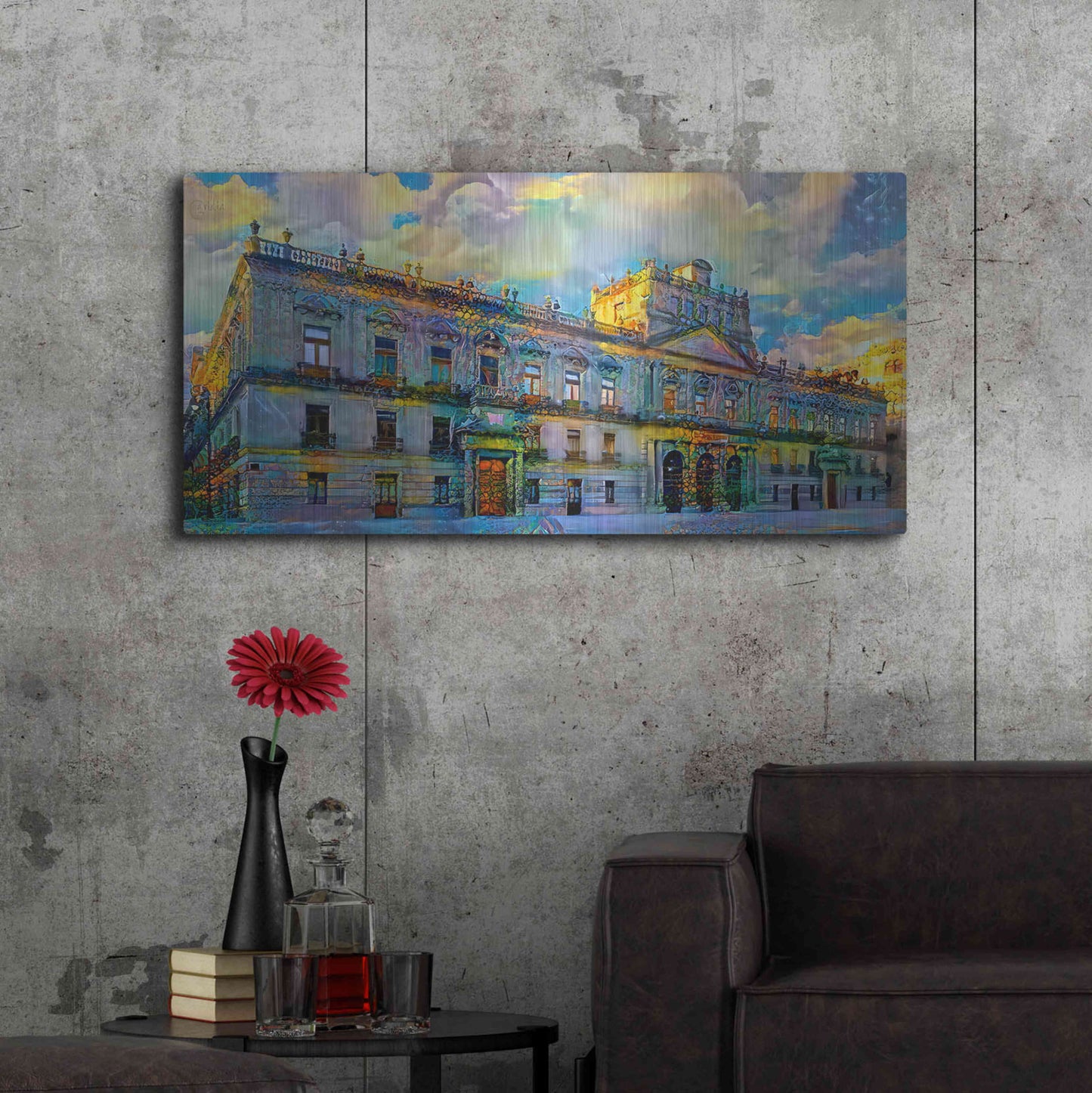 Luxe Metal Art 'Mexico City Palace of Mines' by Pedro Gavidia, Metal Wall Art,48x24