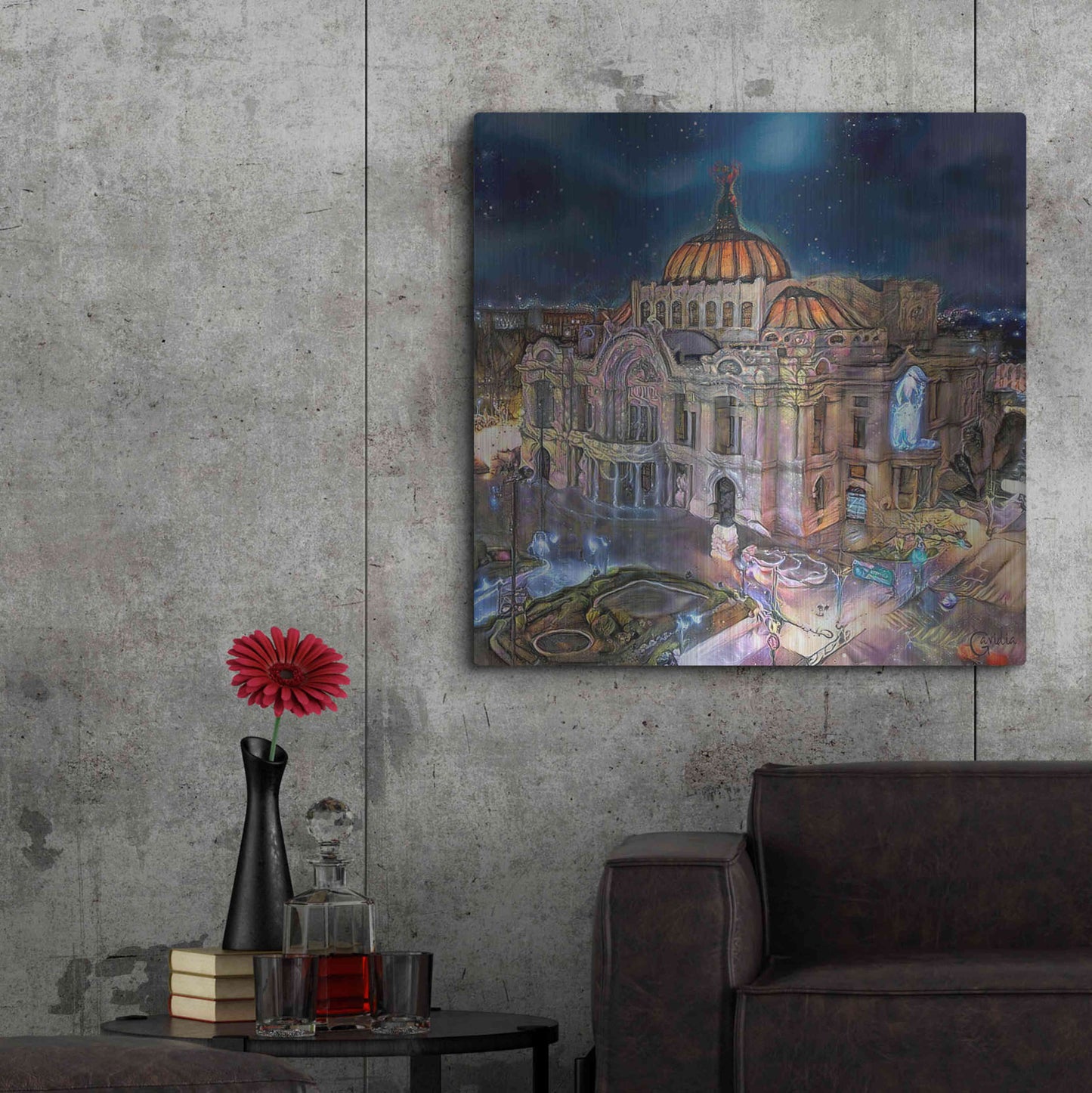 Luxe Metal Art 'Mexico City Palace of Fine Arts at night' by Pedro Gavidia, Metal Wall Art,36x36