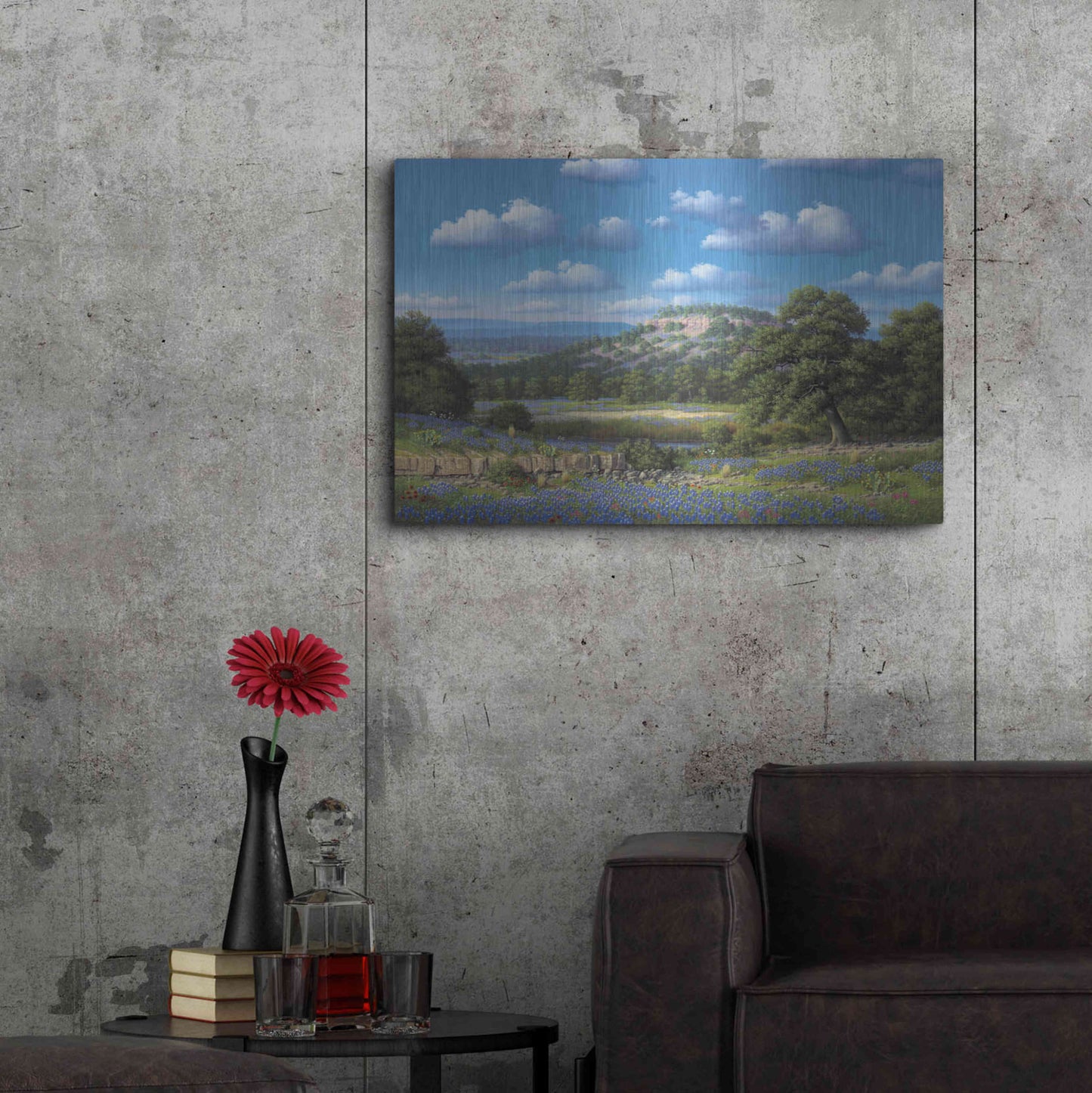 Luxe Metal Art 'Blue Bonnet Hill' by R. Hed, Metal Wall Art,36x24