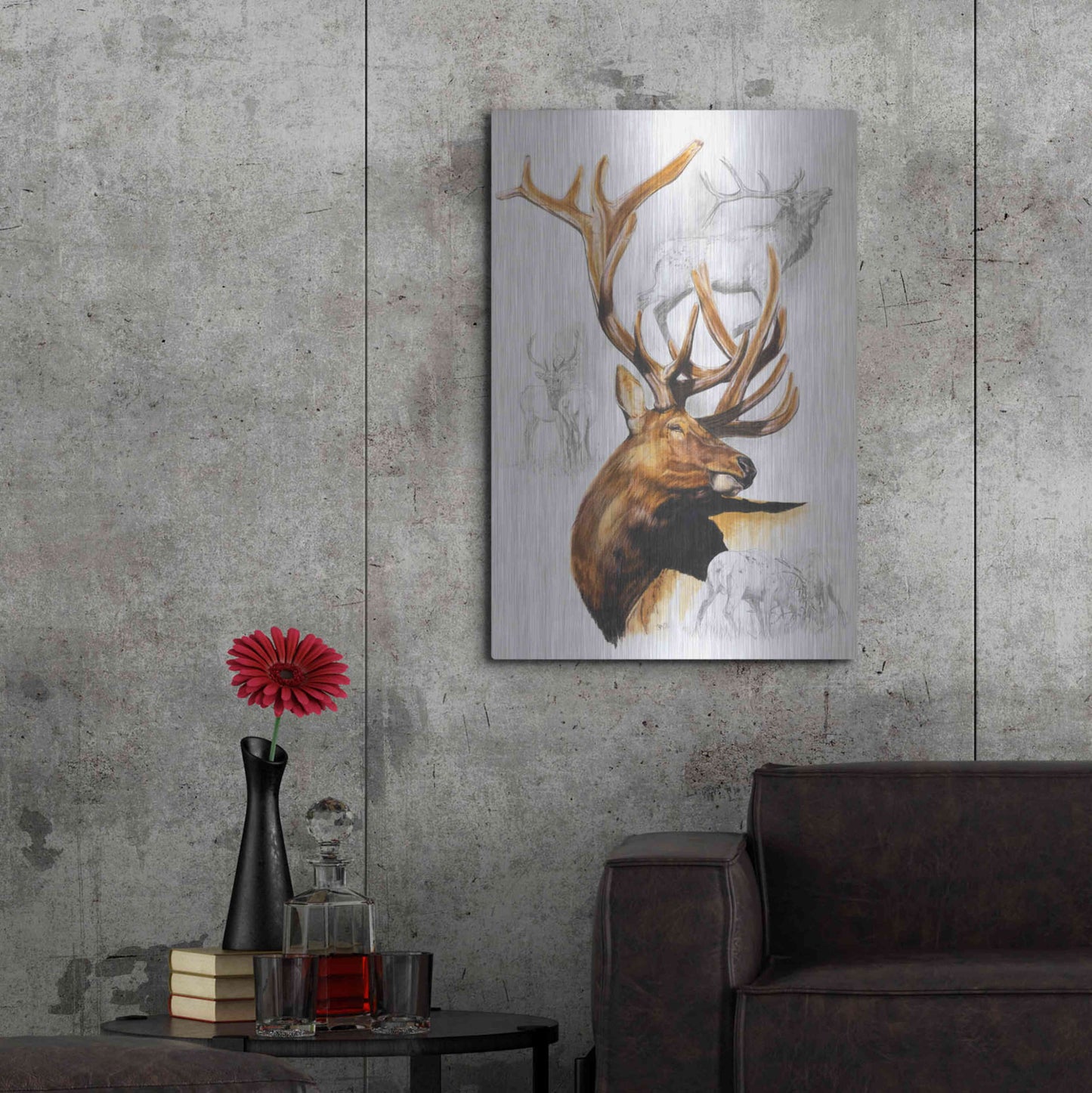 Luxe Metal Art 'Elk' by Barbara Keith, Metal Wall Art,24x36
