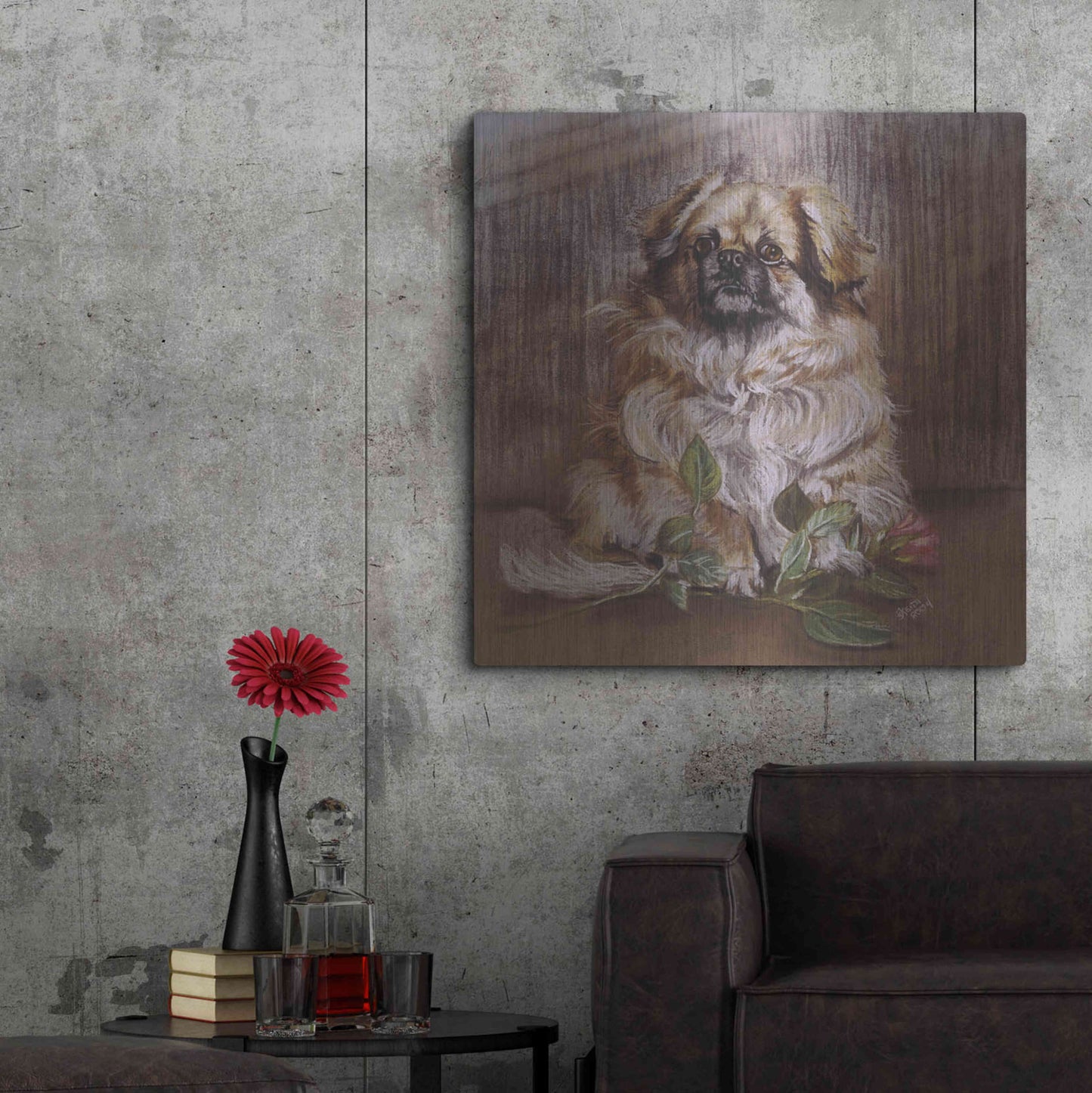 Luxe Metal Art 'Tibetan Spaniel 1' by Barbara Keith, Metal Wall Art,36x36