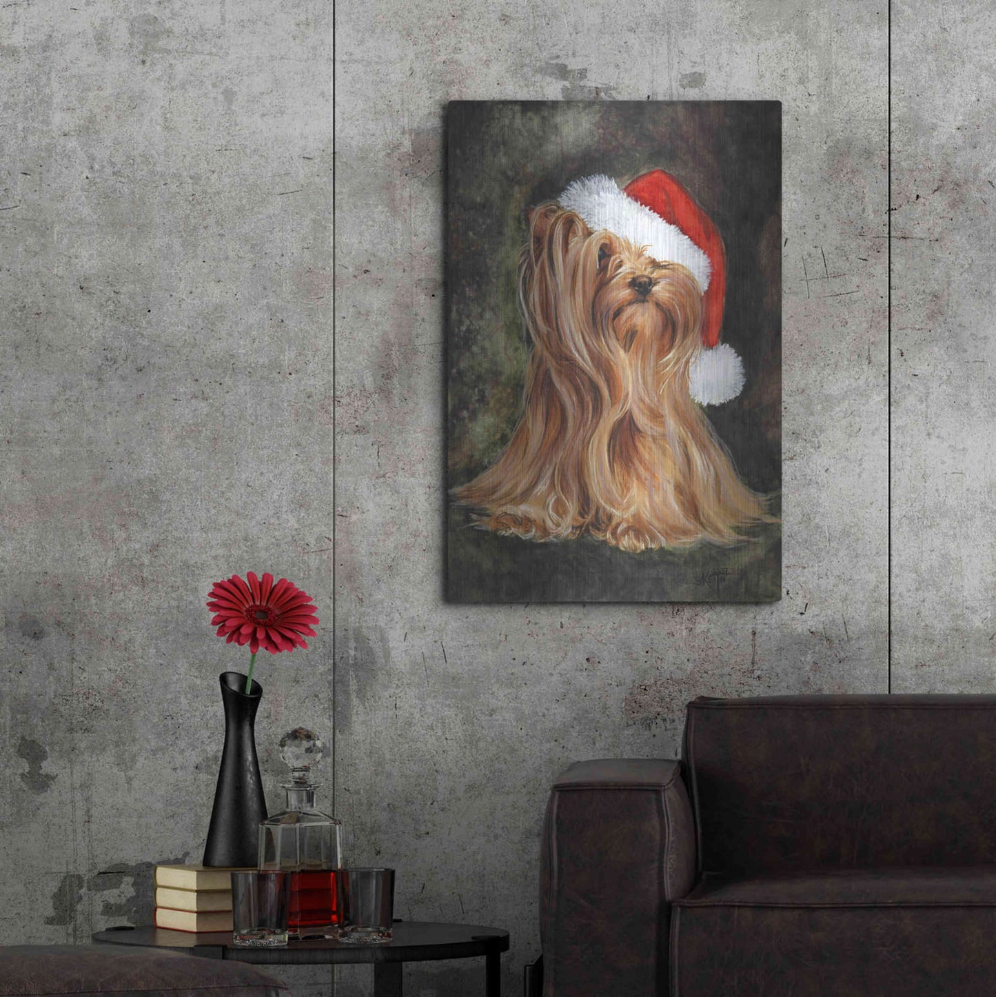 Luxe Metal Art 'Noel - Yorkshire Terrier' by Barbara Keith, Metal Wall Art,24x36