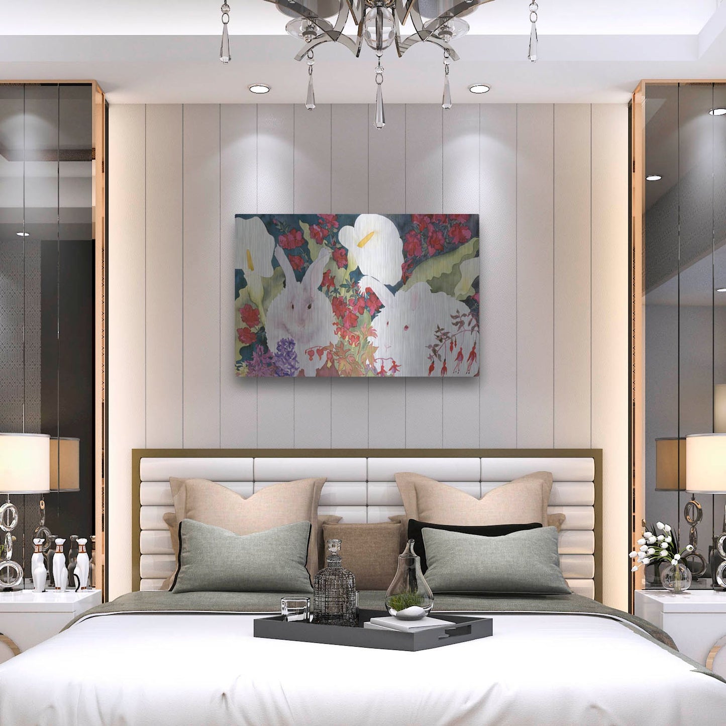 Luxe Metal Art 'Bunnies with Callas' by Carissa Luminess, Metal Wall Art,36x24