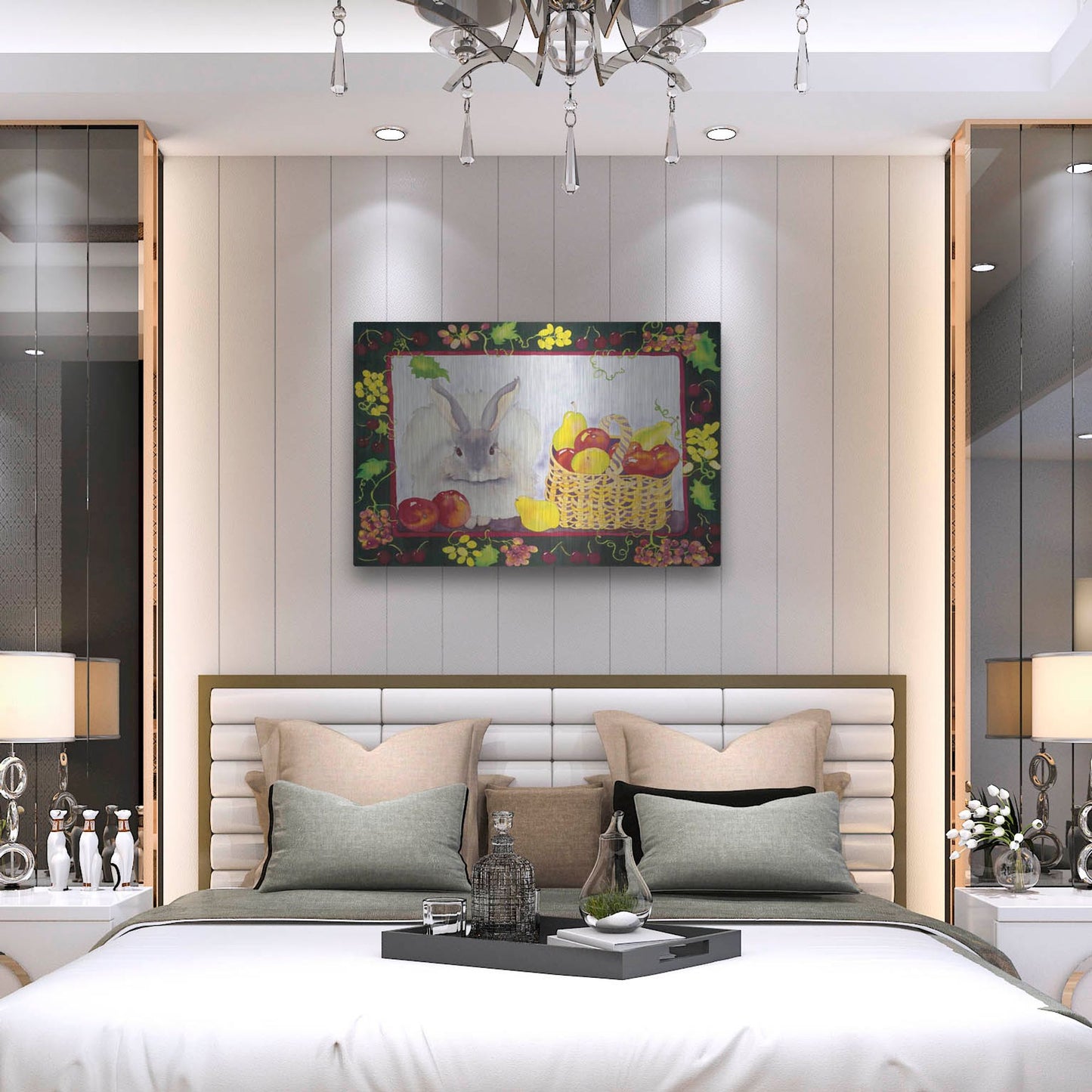 Luxe Metal Art 'Bunny with Fruit Basket' by Carissa Luminess, Metal Wall Art,36x24