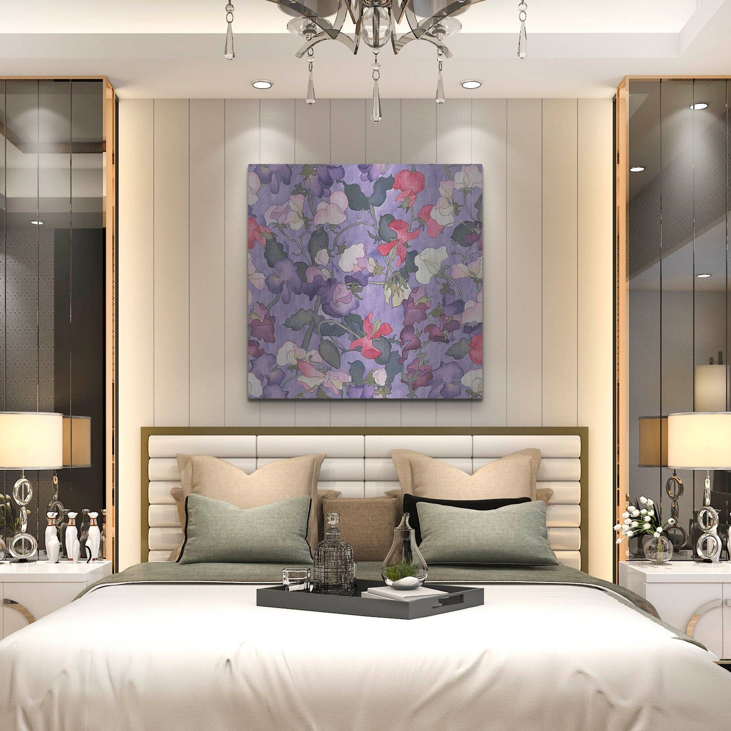 Luxe Metal Art 'Sweet peas pattern-light' by Carissa Luminess, Metal Wall Art,36x36