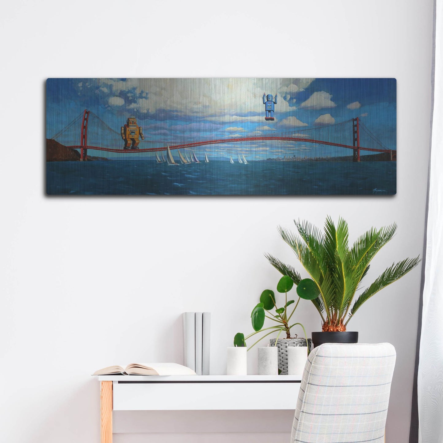 Luxe Metal Art 'Golden Gaters' by Eric Joyner, Metal Wall Art,48x16