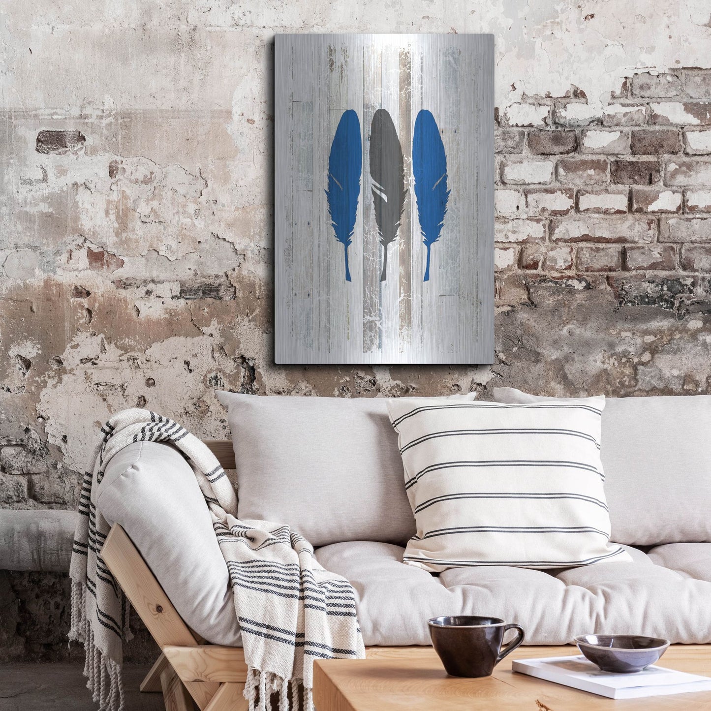 Luxe Metal Art 'The Blue Moose - Feathers' by Lightbox Journal, Metal Wall Art,24x36