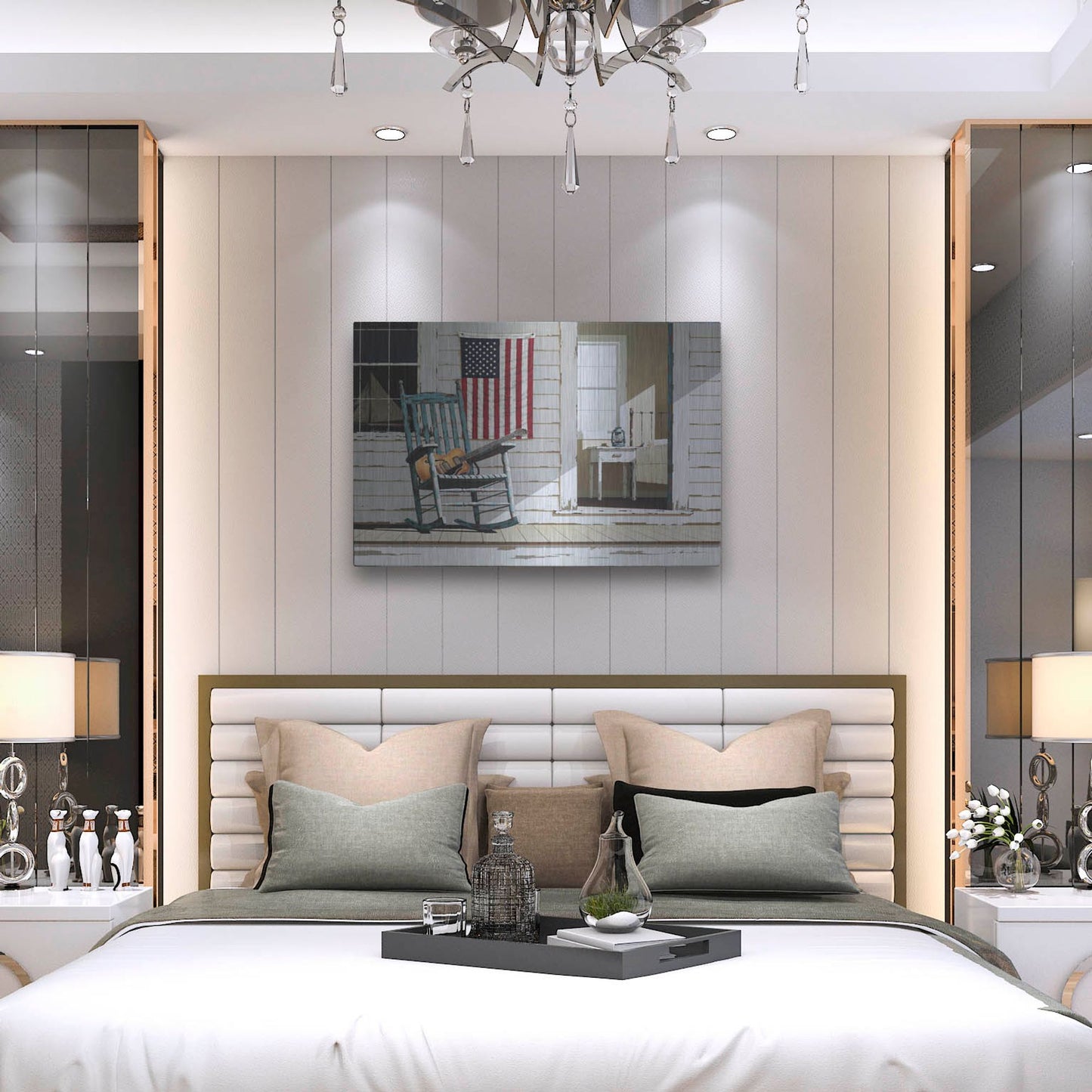 Luxe Metal Art 'Rocking Chair With Guitar' by Zhen-Huan Lu, Metal Wall Art,36x24