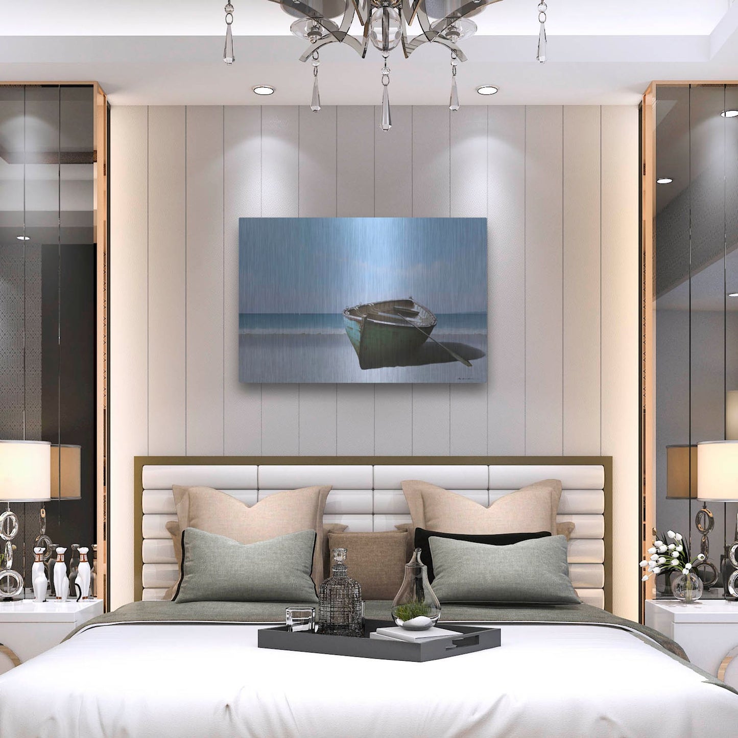 Luxe Metal Art '01 Blue Boat with Oar' by Zhen-Huan Lu, Metal Wall Art,36x24