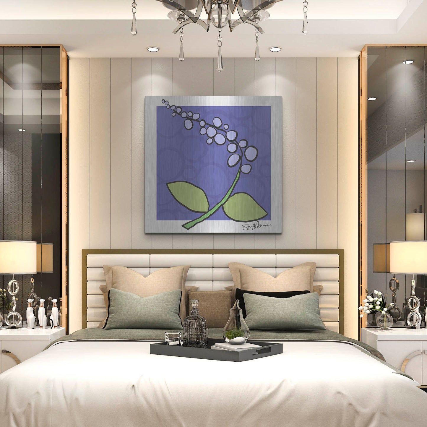 Luxe Metal Art 'Abstract Floral on Periwinkle' by St. Hilaire Elizabeth, Metal Wall Art,36x36