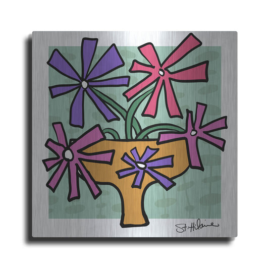 Luxe Metal Art 'Abstract Floral on Mint' by St. Hilaire Elizabeth, Metal Wall Art