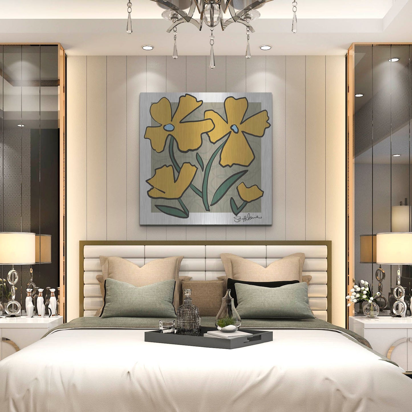 Luxe Metal Art 'Abstract Floral on Taupe' by St. Hilaire Elizabeth, Metal Wall Art,36x36